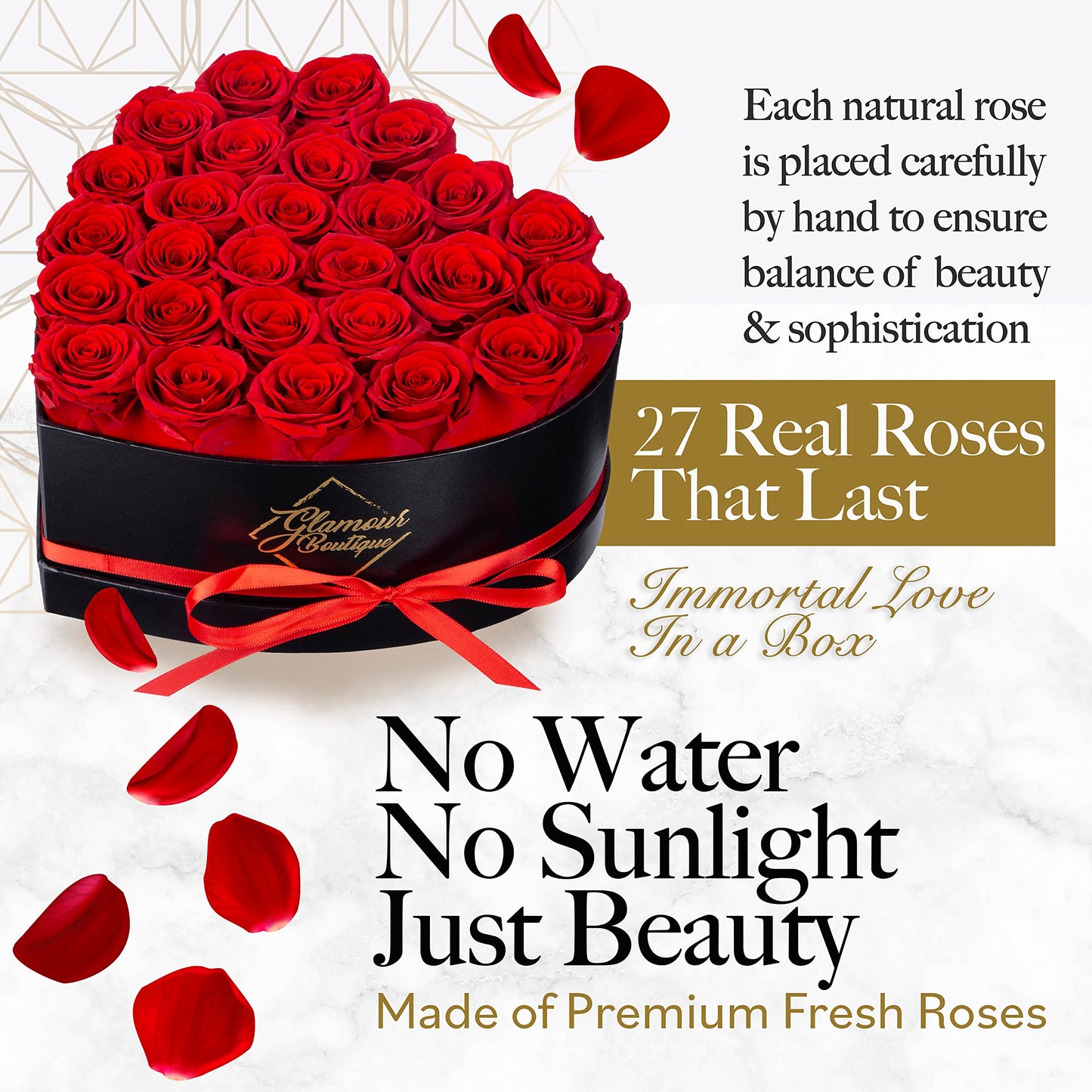 GLAMOUR BOUTIQUE 27 Flower Forever Heart Shape Box, Mothers Day Gift For Mom, Eternal Preserved Roses Gift for Her, Flowers bouquet, For Birthday, Anniversary, Girlfriend - Red