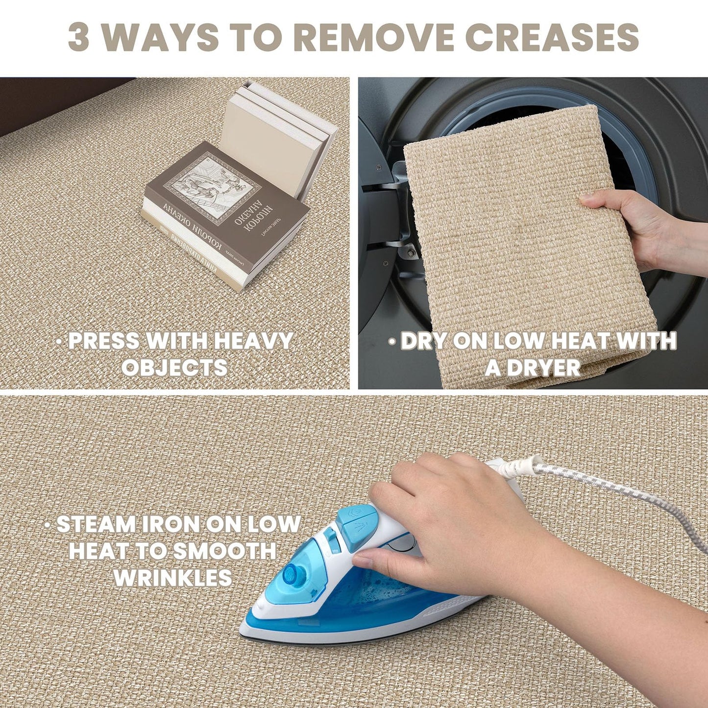 EARTHALL Washable Area Rug 4x6 Ft Non Slip Rugs for Entryway Braided Rubber Backed Bedroom Carpet Cotton Entry Rug Woven Floor Carpets for Bedroom Dining Room Living Room, Send/Beige
