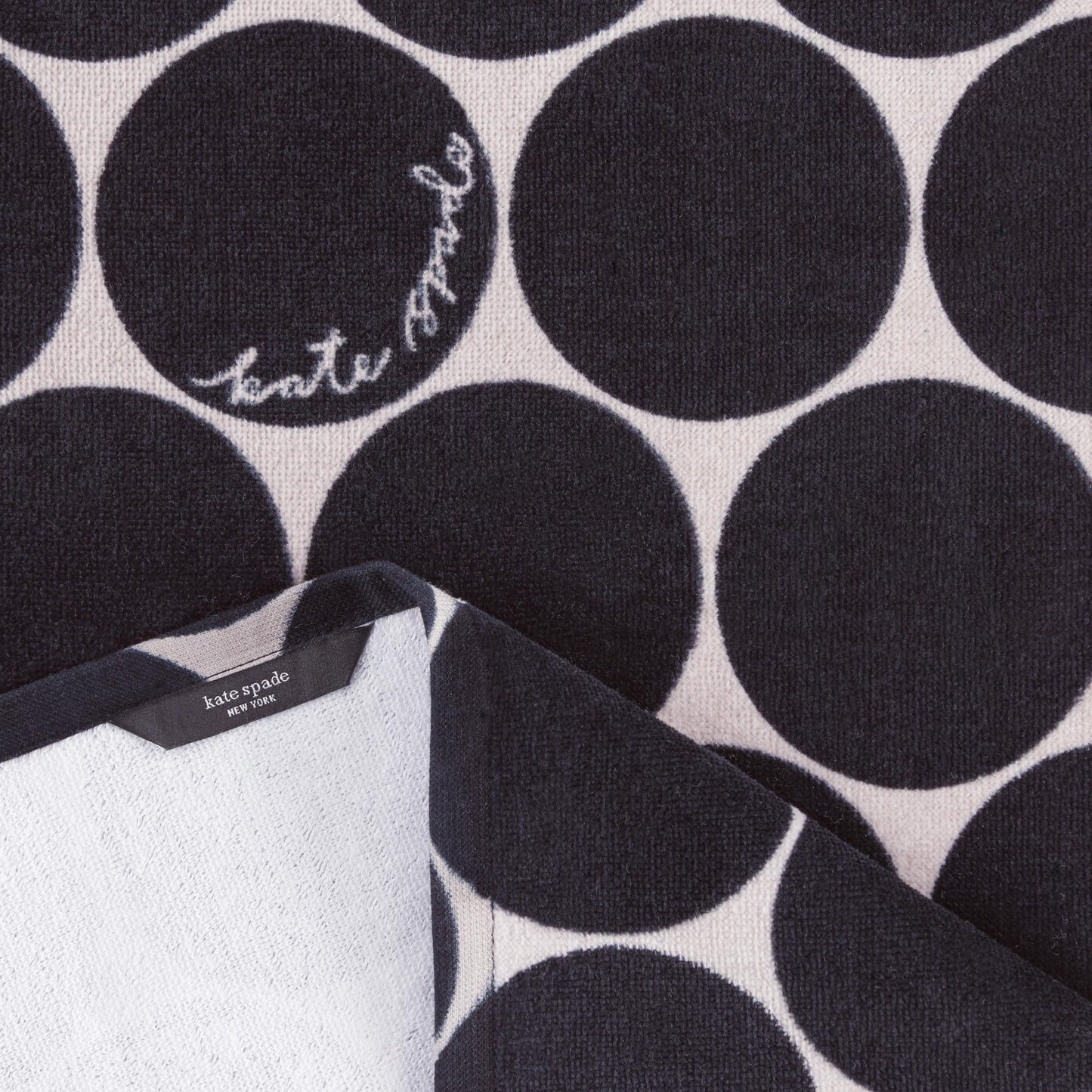kate spade new york Joy Dot Kitchen Towels 2-Pack Set, Absorbent 100% Cotton Velour, Black/Beige, 17"x28"
