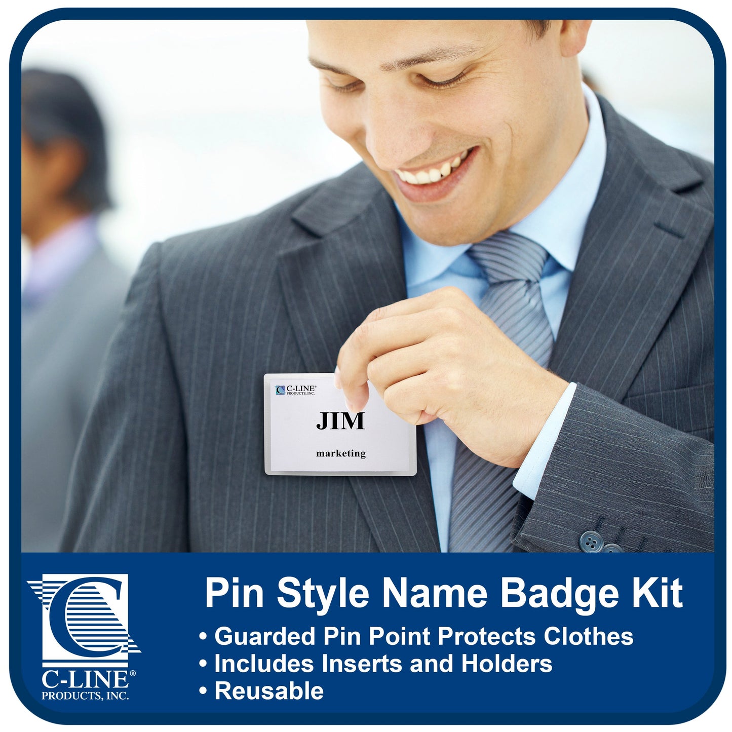 C-Line Pin Style Name Badge Holders with Inserts, 3 x 4 Inches, 100 per Box (94043)