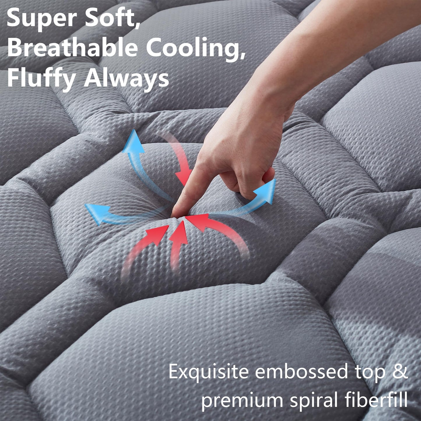 ELVEN HOME King Size Mattress Pad Waterproof, Cooling Mattress Topper Noiseless, Leak Proof Mattress Protector Deep Pocket Washable, Quilted Fitted Soft King Mattress Pad Cover (78x80 inch, Grey)