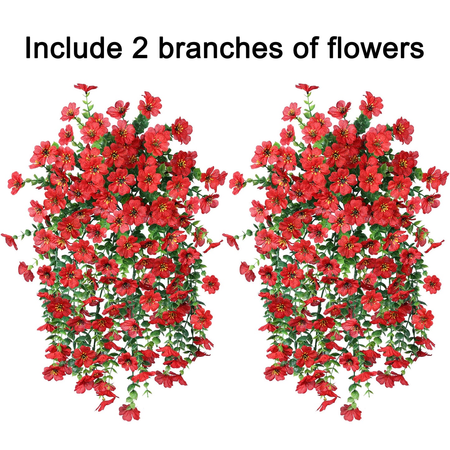 INSPRING Artificial Faux Outdoor Outside Flowers Plants, 2 PCS Fake Silk UV Resistant Look Real Red Daisy Trailing Vines for Front Door Porch Planter Urn Patio Balcony Decoration