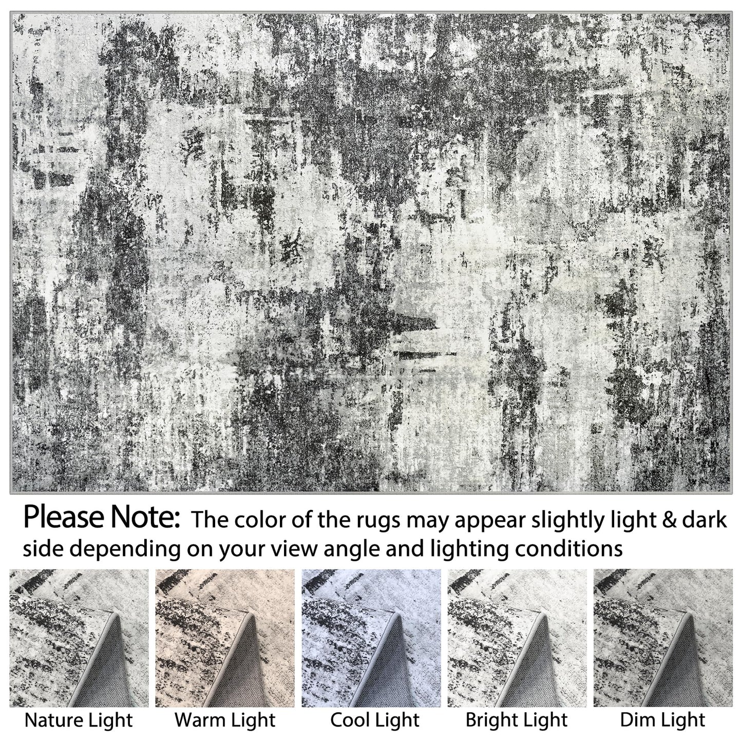 Area Rug Living Room Rugs: 5x7 Washable Rug with Anti-Slip Backing Non-Shedding Stain-Resistant Foldable Modern Abstract Carpet for Bedroom Dining Room Nursery Home Office - Black