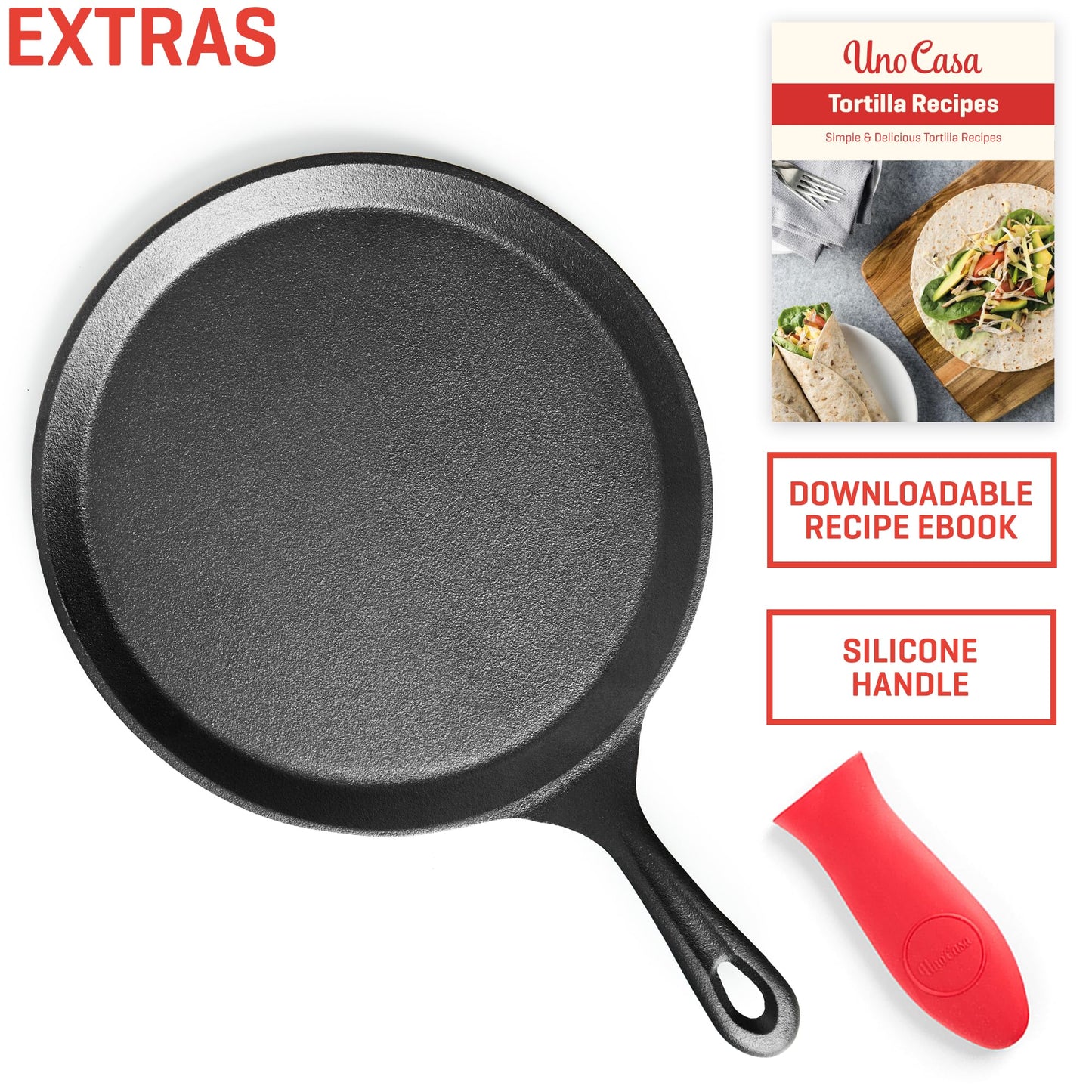 Uno Casa Cast Iron Comal Pan 11.5 Inch - Skillet for Roti, Tawa/Dosa Pan Pataconera, Comales para Tortillas - Cast Iron Pizza Pan - Comal Para Tortillas Grande