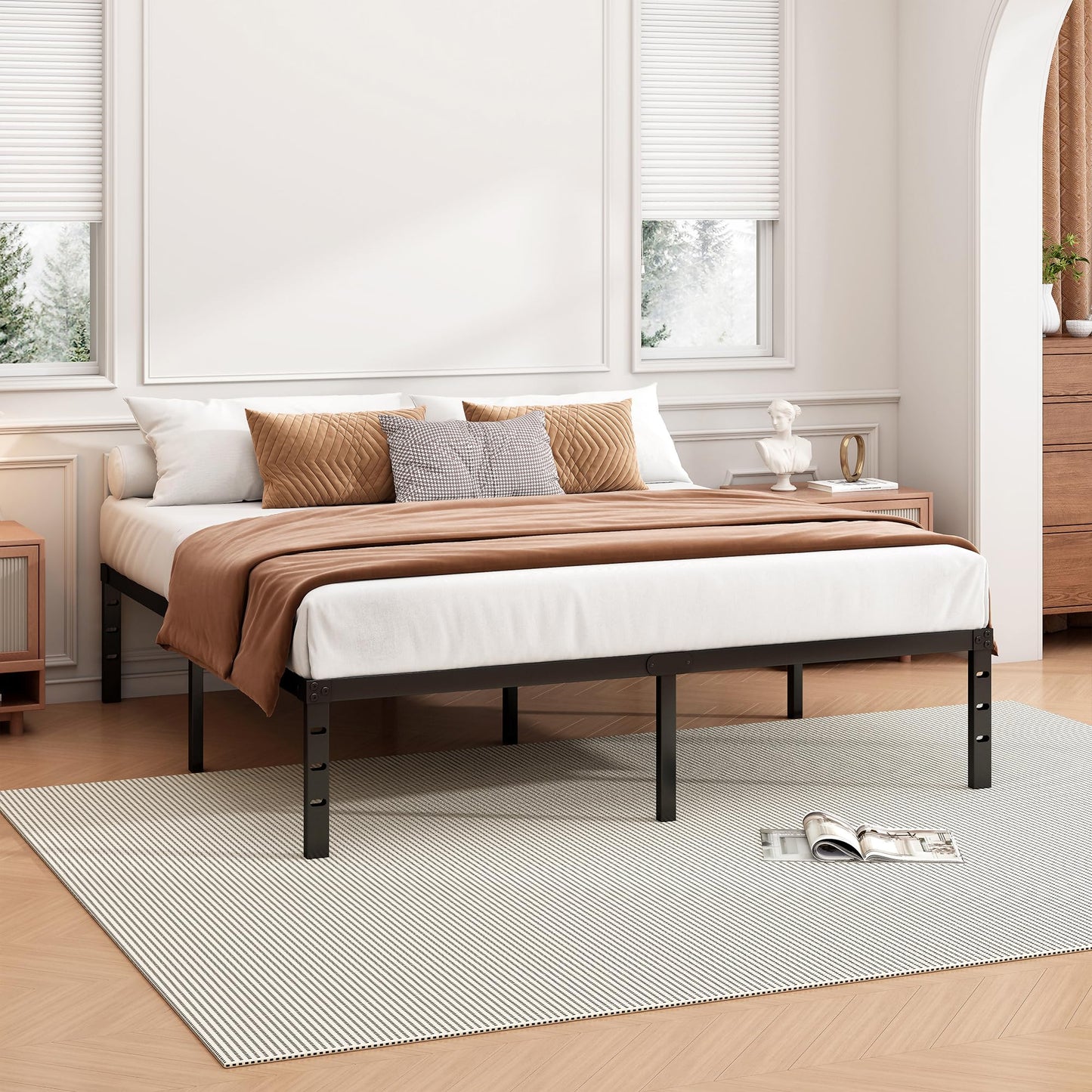 Hafenpo 14 Inch Queen Bed Frame - Sturdy Metal Platform Queen Size, No Box Spring Needed, Heavy Duty, Easy Assembly, Strong Bearing Capacity, Under Bed Storage, Black