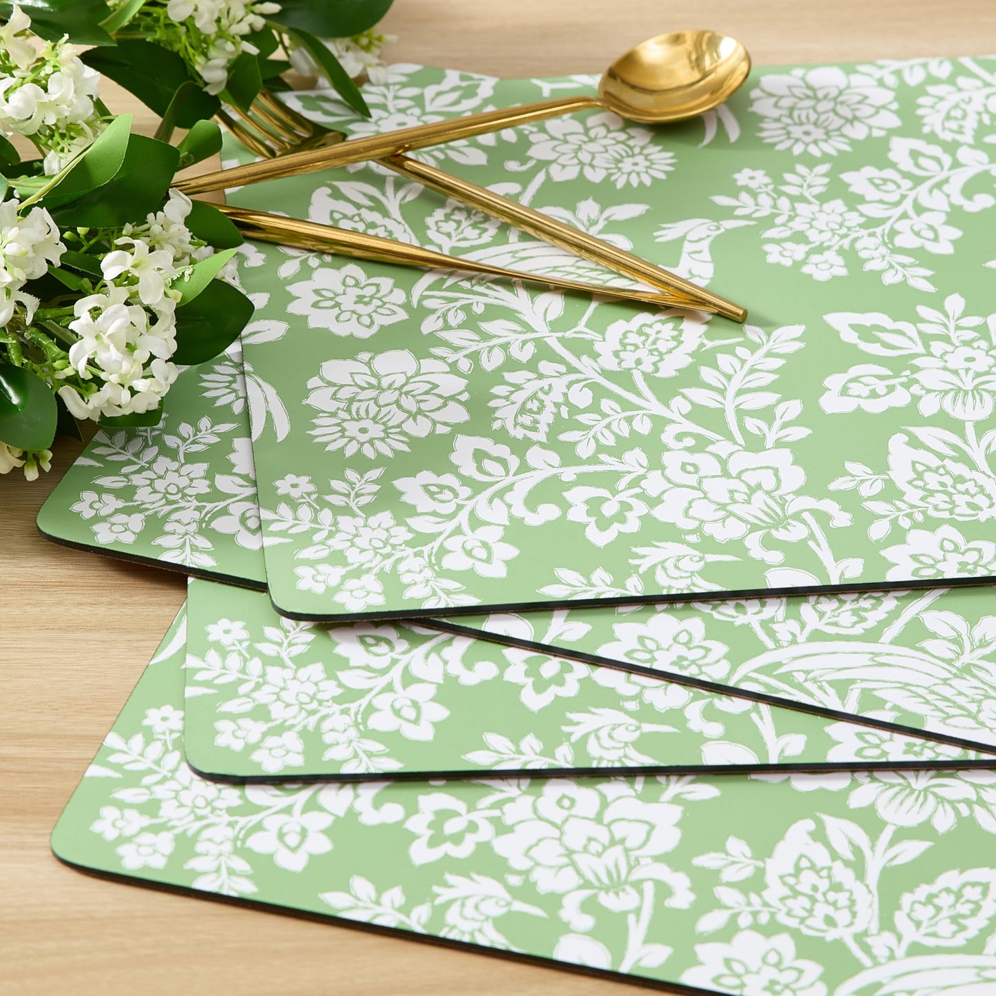 Laura Ashley Cork Placemats 16 x 12-inch for Kitchen and Dining Tables, Heat Resistant, Durable, Easy Clean, Set of 4, Adain Palace