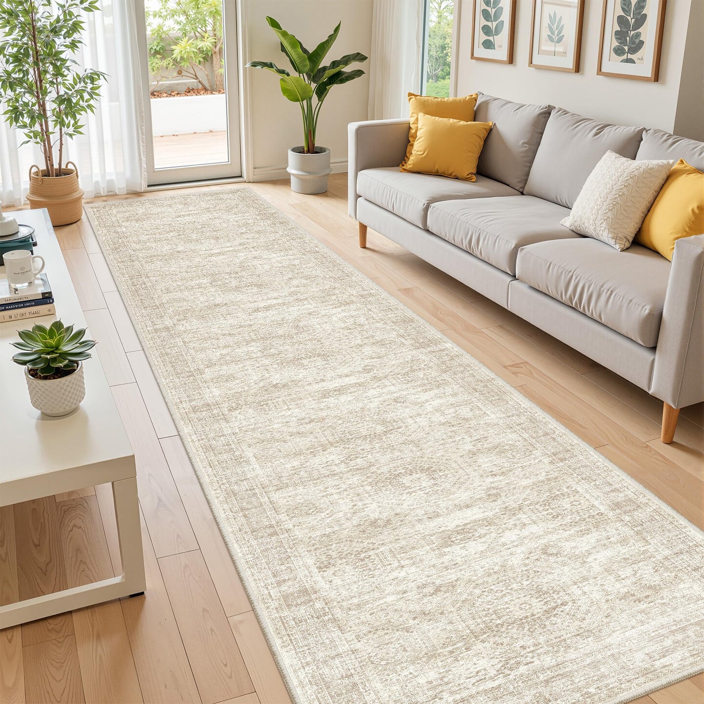 Restydon Long Bathroom Rugs Runner - Washable Runner Rugs for Hallway 2x10, Ultra-Thin Soft Kitchen Carpet Runner, Anti Slip Backing Runner Rugs for Entrance, Bedroom, Living Room(2'x10', Beige/Ivory)