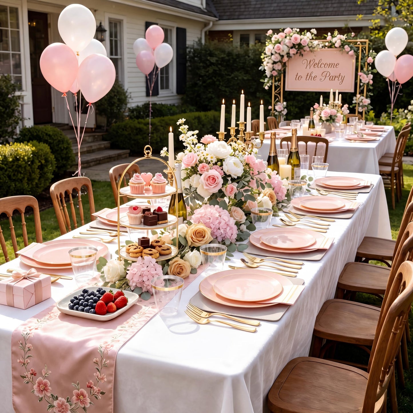 NOCCUR 350PCS Pink Plates Disposable - Pink Gold Plastic Dinnerware Set for 50 Guests Include 100 Dinner/Dessert Plates,150 Cutlery,50 Cups&50 Napkins - Ideal for Party/Wedding/Mother's Day