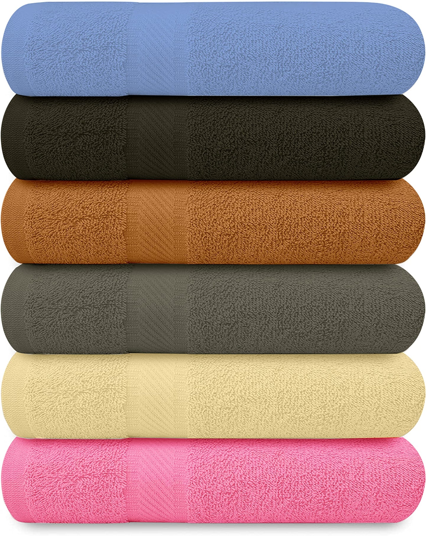 QUBA LINEN 100% Cotton Bath Towels-27x54inch - 6 Pack Shower Towels - Light Weight, Ultra Absorbent Towels for Bathroom (Multi Color)