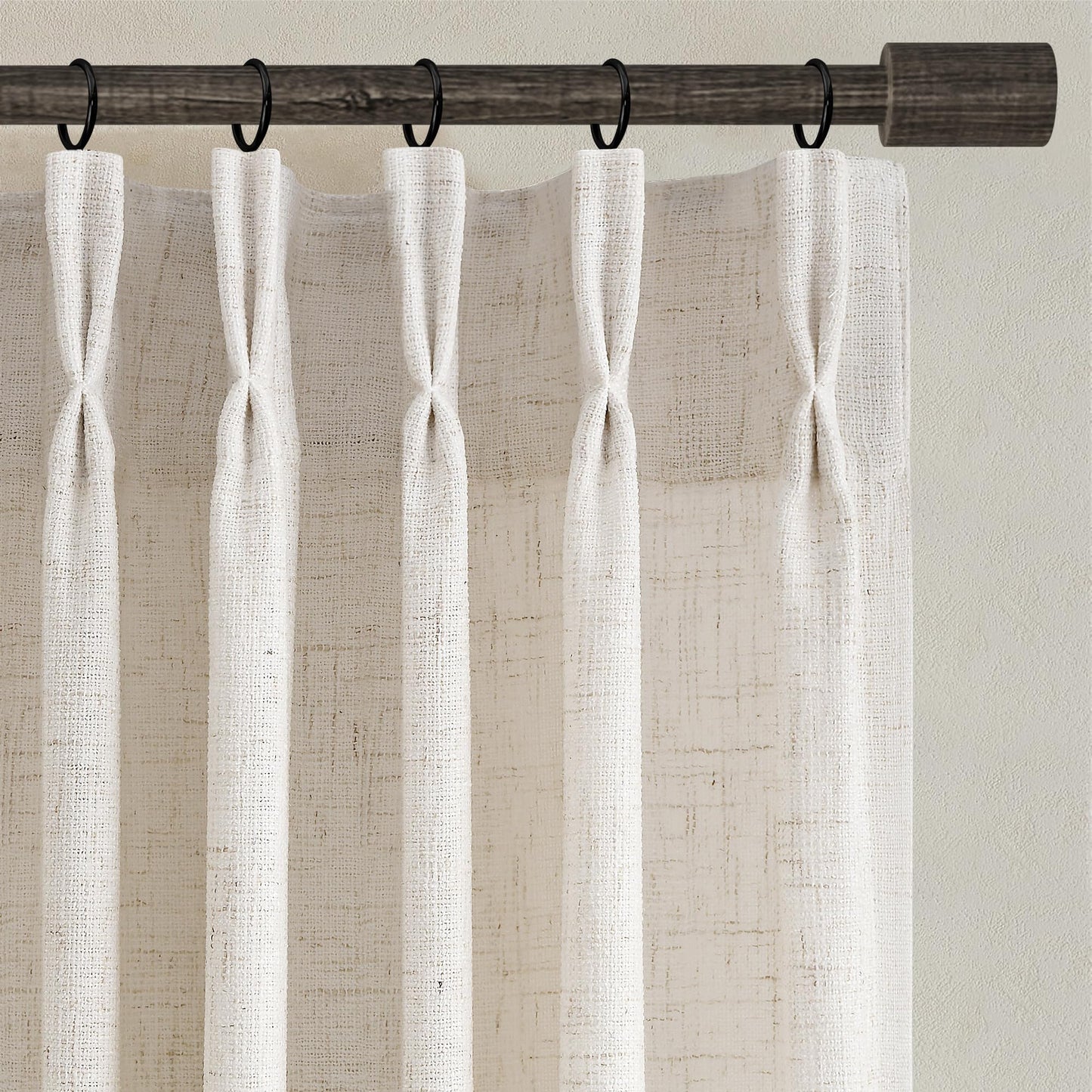 Joywell Linen Pinch Pleated Curtains 84 Inches Long 2 Panels for Living Room Bedroom Natural Cream Thick Boho Back Tab Semi Sheer Light Filtering Window Drapes Clip Rings Hooks Ivory Cream Birch