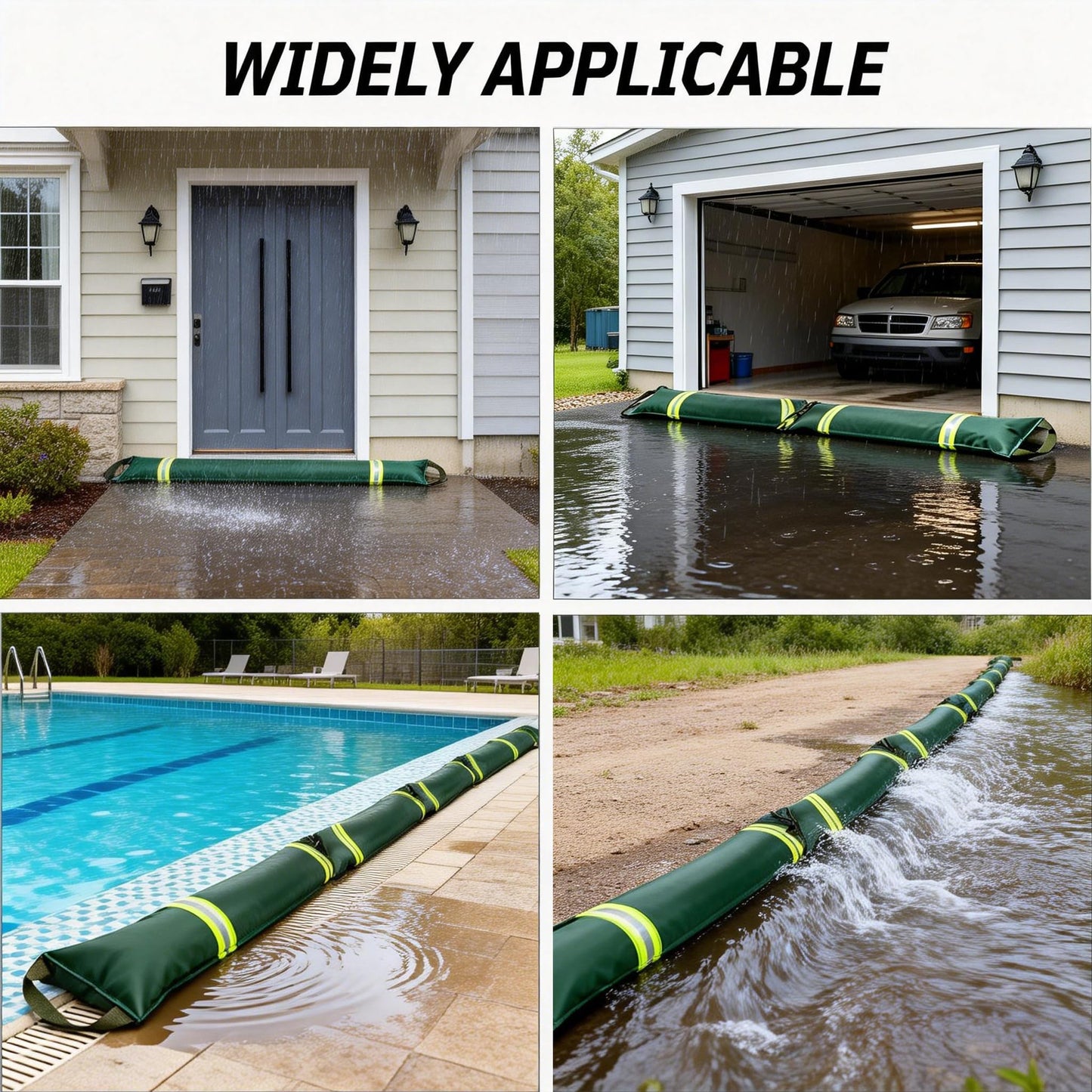 5FT Water Barriers for Flooding 3-Pack, Flood Barrier for Home Reusable Sandless SandBags for Flooding with Handles and Reflective Strips, Water Dam for Door, Garage, Basement, Outside and Other