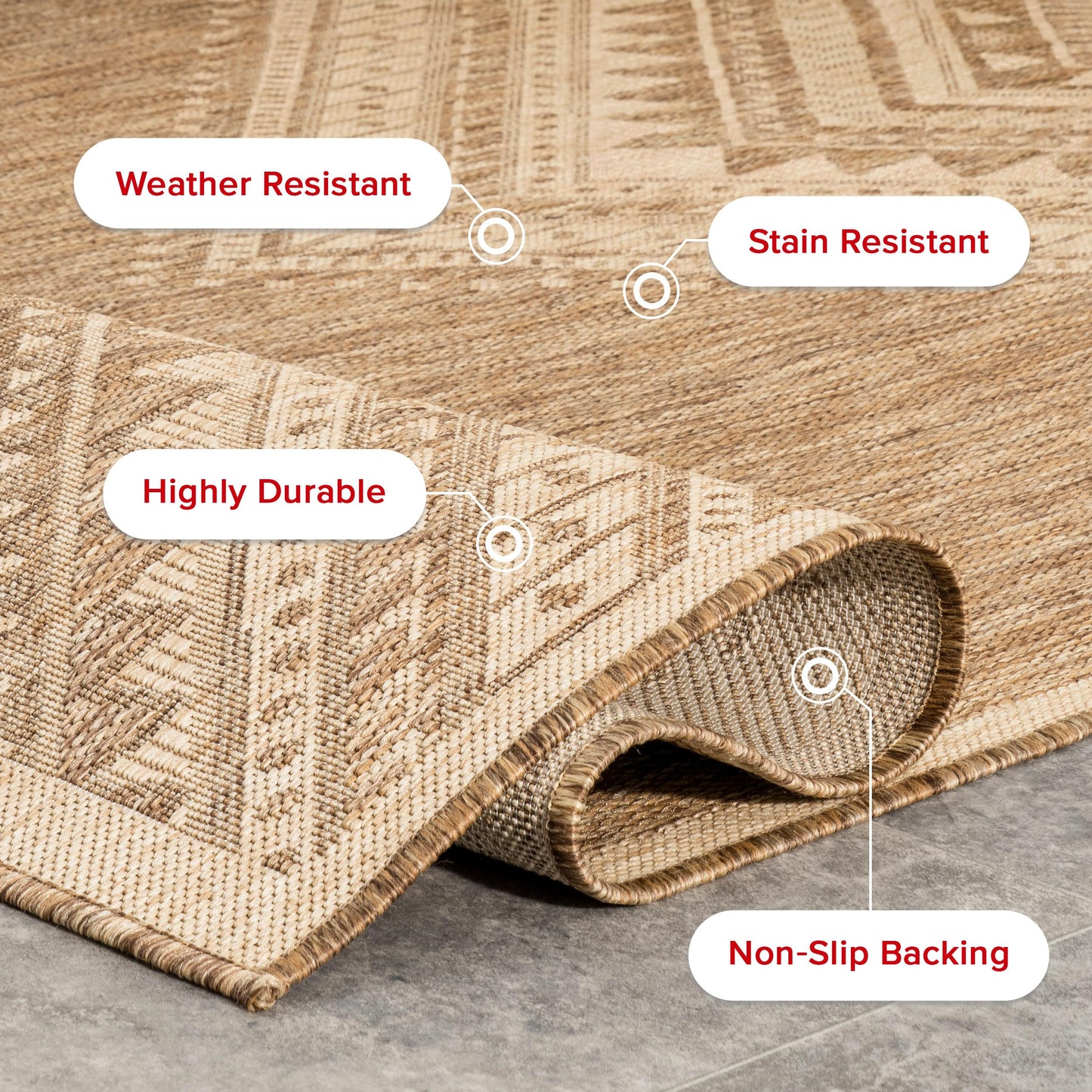 Nuloom Outdoor Performance Collection Landry Brown/Ivory, 4' x 6', Soft and Cozy, High Traffic, Stain Resistant, Easy Clean, Durable Area Rug for Indoor/Outdoor Patio, Deck, Porch, Garden, Courtyard