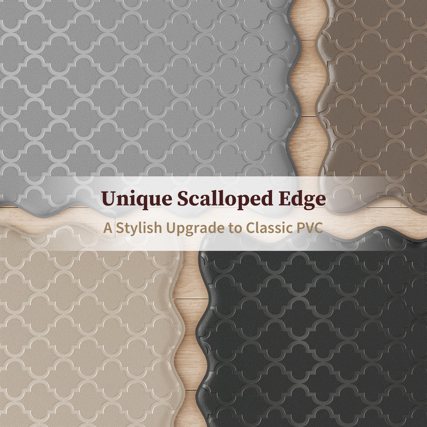 Arenarug Upgrade Scalloped Embossed Kitchen Mats for Floor 2PCS Cushioned Anti Fatigue Waterproof Foam Kitchen Rugs Non Slip Washable Comfort Standing Mat for Sink Laundry,17.3"x30"+17.3"x47",Khaki