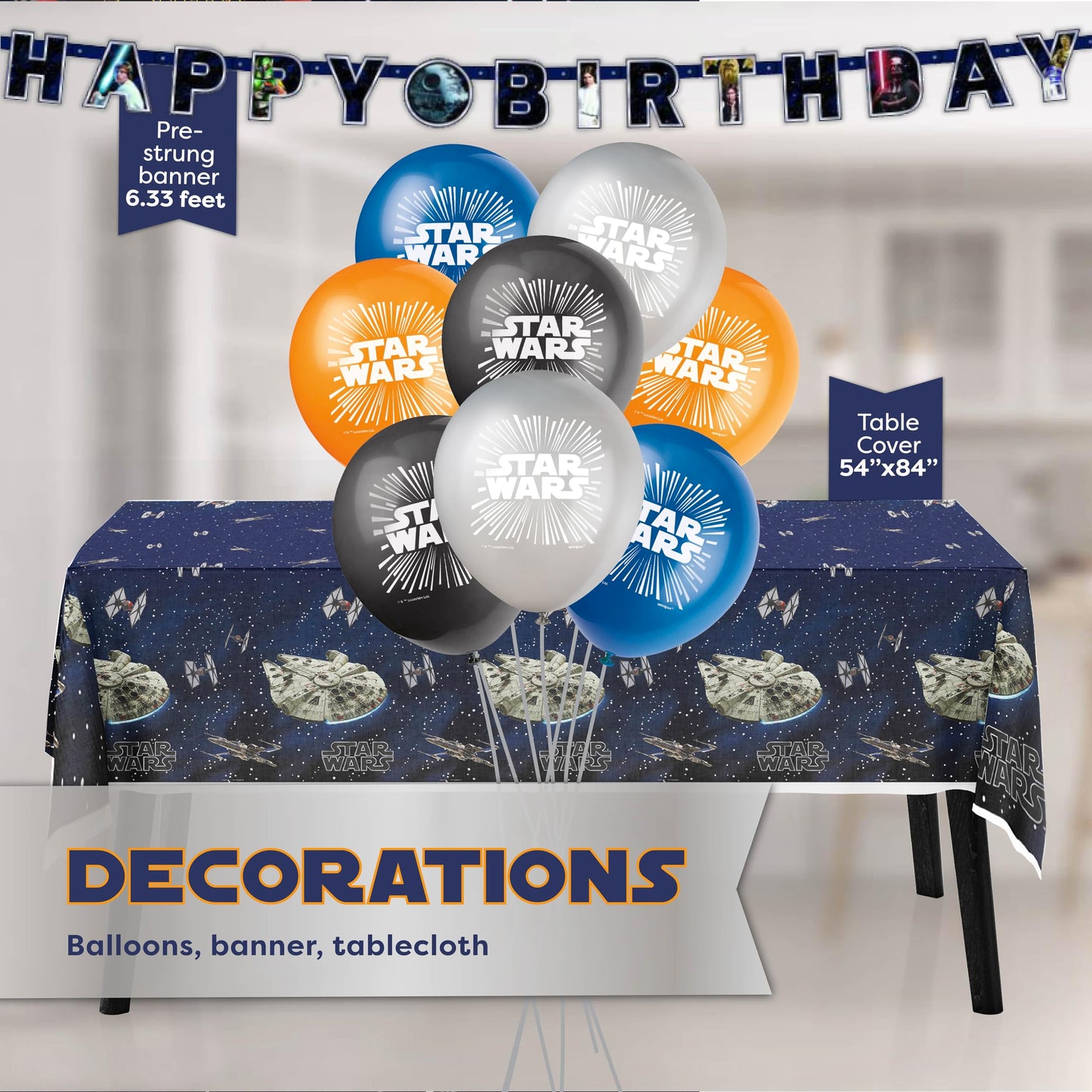 Star Wars Birthday Decorations Set | Star Wars Party Decorations | Masks, Banner, Tablecloth, Balloons, Plates, Napkins, Sticker | Officially Licensed