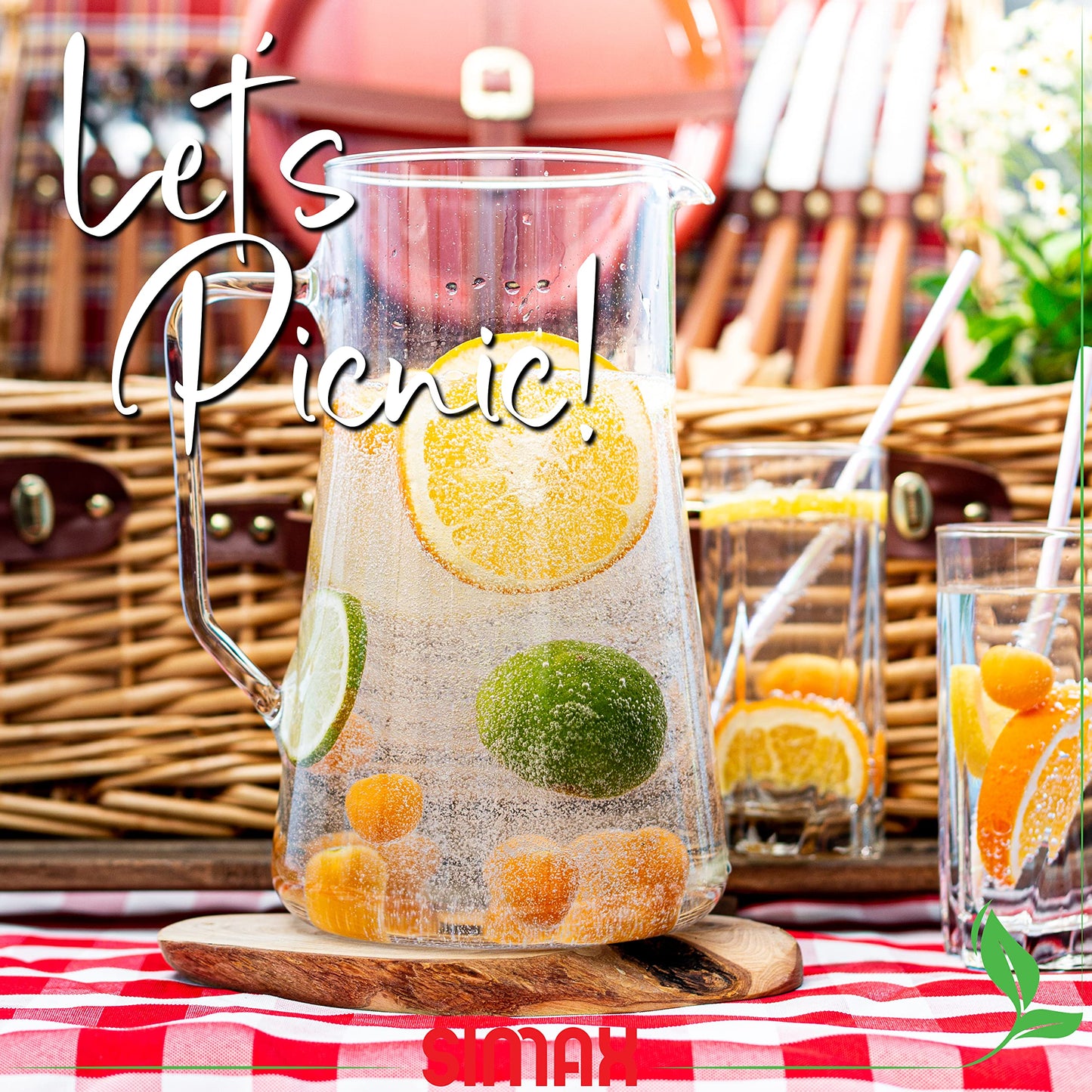 Simax Large Glass Pitcher With Spout, 2.5 Quart (80 Ounce) Borosilicate Glass Iced Tea Pitchers with Handle, Angled Cylinder Design, Glass Water Pitcher