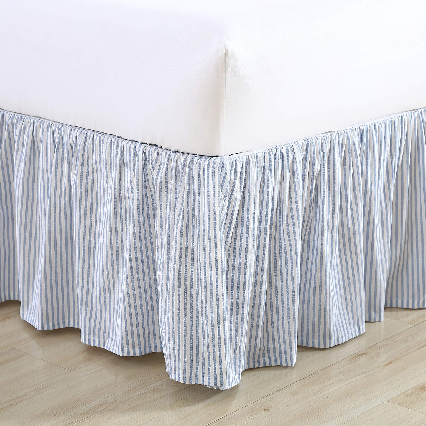 Laura Ashley - Queen Bedskirt, 100% Cotton Fabric with a Smooth and Lightweight Construction, 14.5" Drop Length, Stripe Bedding Design (Classic Ticking Blue)