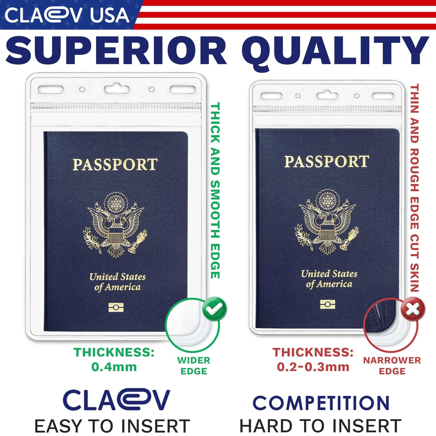 Claev Flexible and Tear Resistant Vertical 4x6 Passport & Card Holders (4x6 Extra Large (XXL), 250 Pack), Clear Zipperless ID Plastic Name Card Badge Holders for Travel, Conferences, Conventions