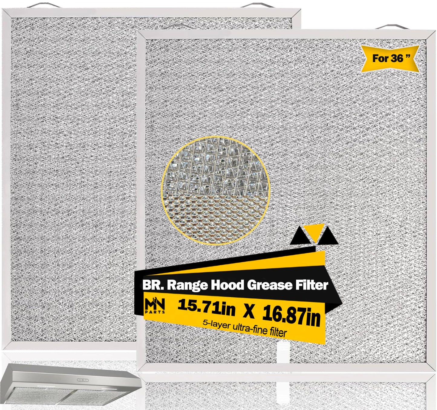 MNPARTS S99010430-003 Compatible with Broan Range Hood Filter 16-7/8" x 15-3/4" 2 Packs HPFA136 Replacement Nutone Kitchen Exhaust Fan Filter AVSF136 BCSD136 BCSEK136 Series
