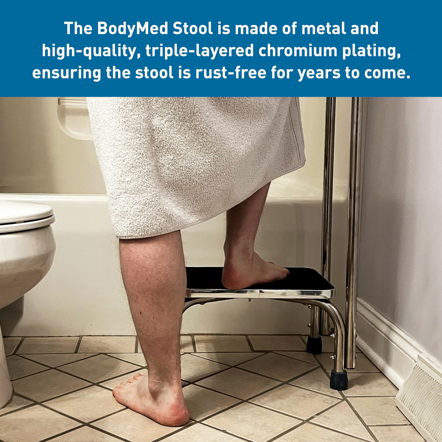 BodyMed Heavy-Duty Foot Step Stool with Handle and Non-Slip Rubber Platform for Seniors & Adults – Holds up to 300lbs, 9 ½ in. Step Up, 18”L x 11.5”W x 34”H