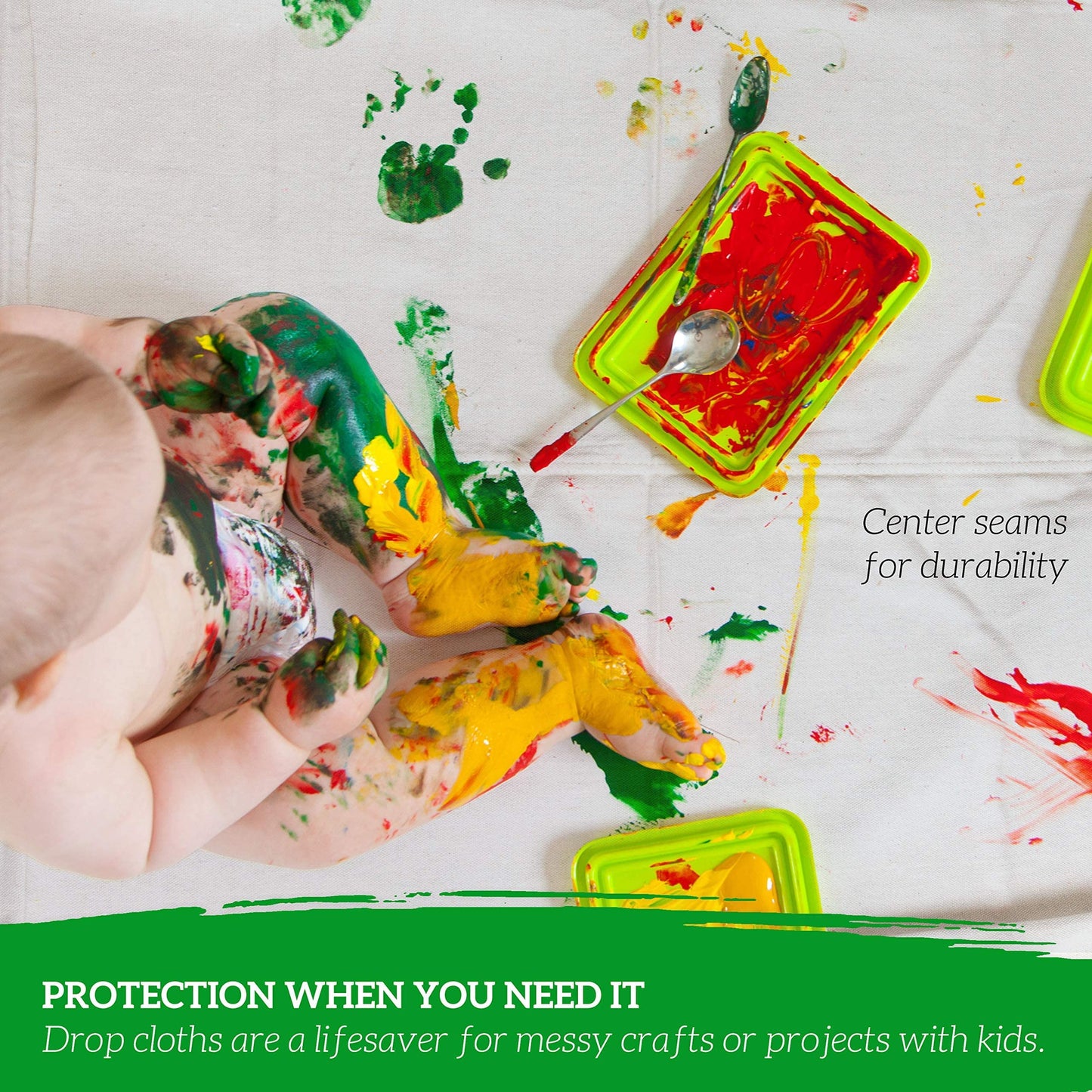 GREEN LIFESTYLE All Purpose Canvas Drop Cloths - Drop Cloth for Painting, Floor Cover, Heavy Duty Protection for Furniture & Surfaces, Reusable Painters Canvas Tarp for Renovation & Home (12x15)
