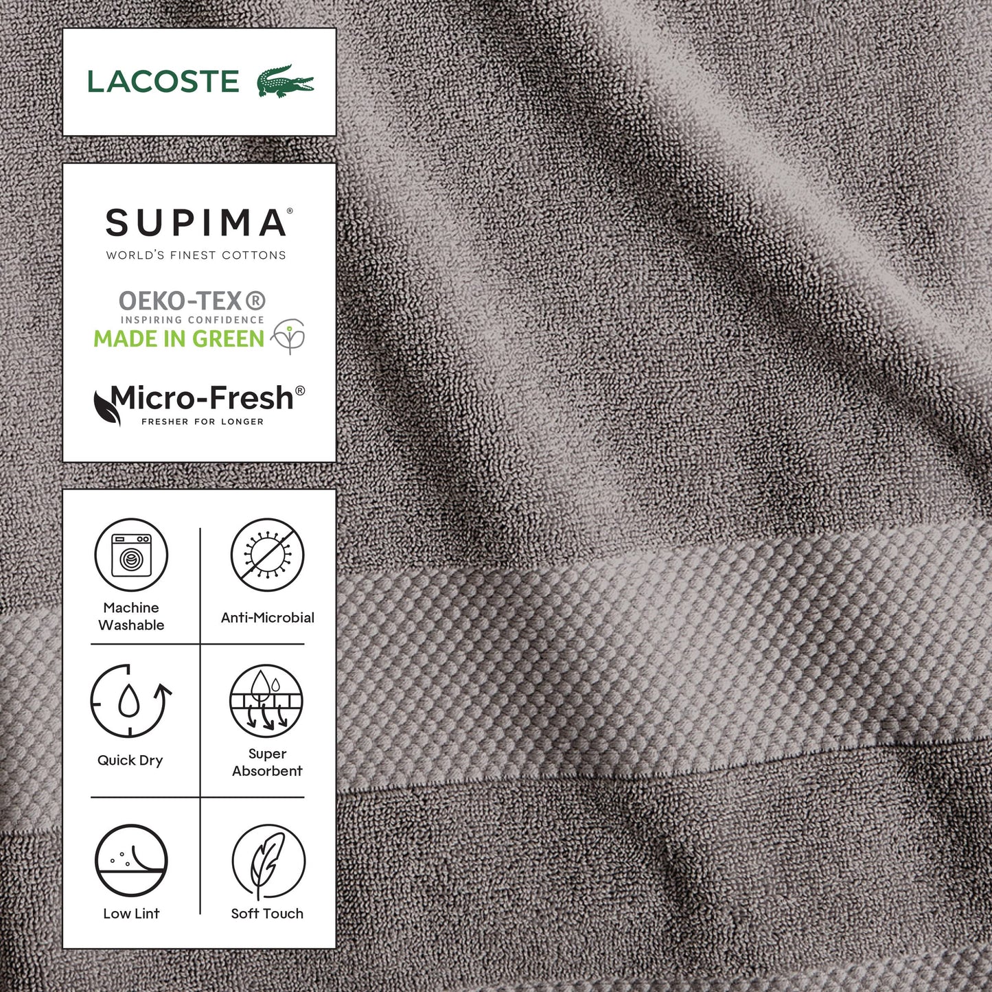 Lacoste Heritage Anti-Microbial Supima Cotton Hand Towel, Magenta, 16" x 30" – Absorbent & Quick Drying, Premium Super Soft Bath Towel, Bathroom Essential, Gift for All Occasions, Machine Washable