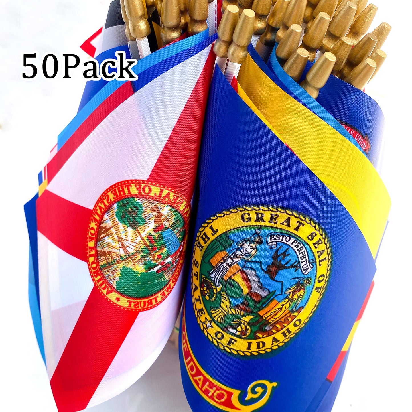 LyButty US 50 State Flags Set on Wood Stick Small Mini Hand Held Flags for Classroom,5x8 Inch