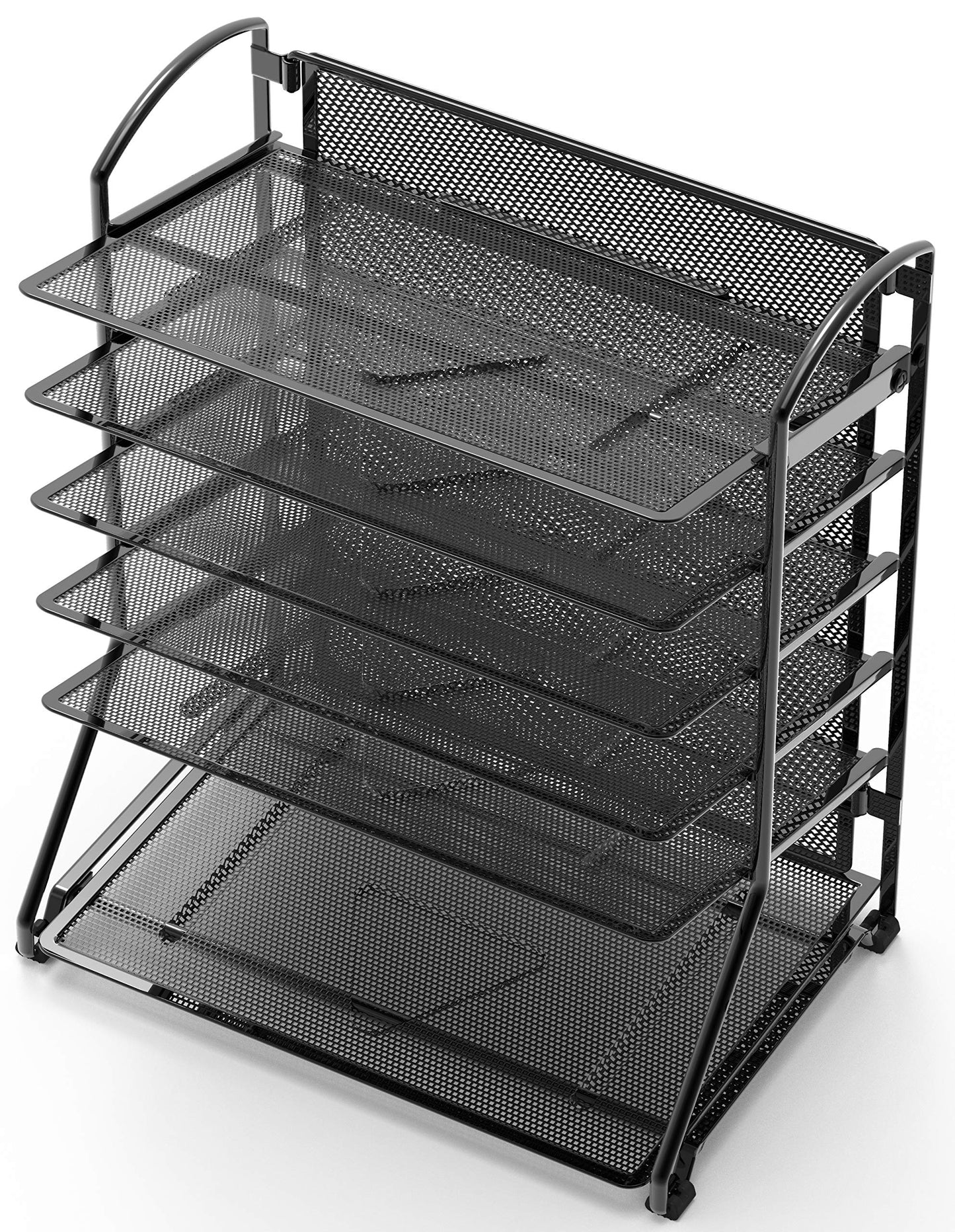 Simple Houseware 6-Tier Sliding File Organizer, Desk Letter Tray for Document and Mail Sorting, Black, 2 Packs