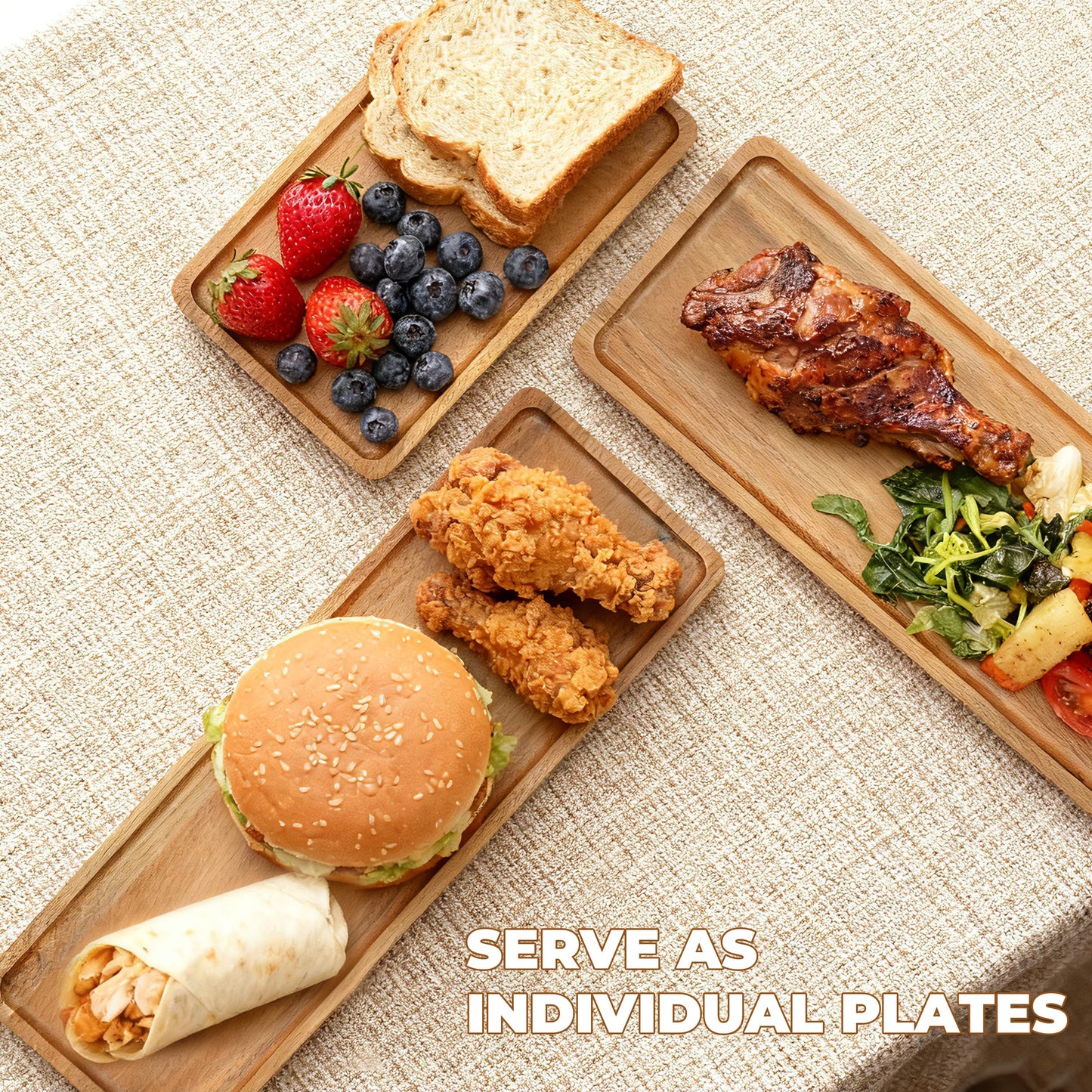 WARMKEY Acacia Wood 3 Tier Foldable Serving Tray – Rectangular Farmhouse Stand for Charcuterie Board, Cupcake, Dessert, Party Wedding Decor, Small Flower Pot Display, Easy Storage
