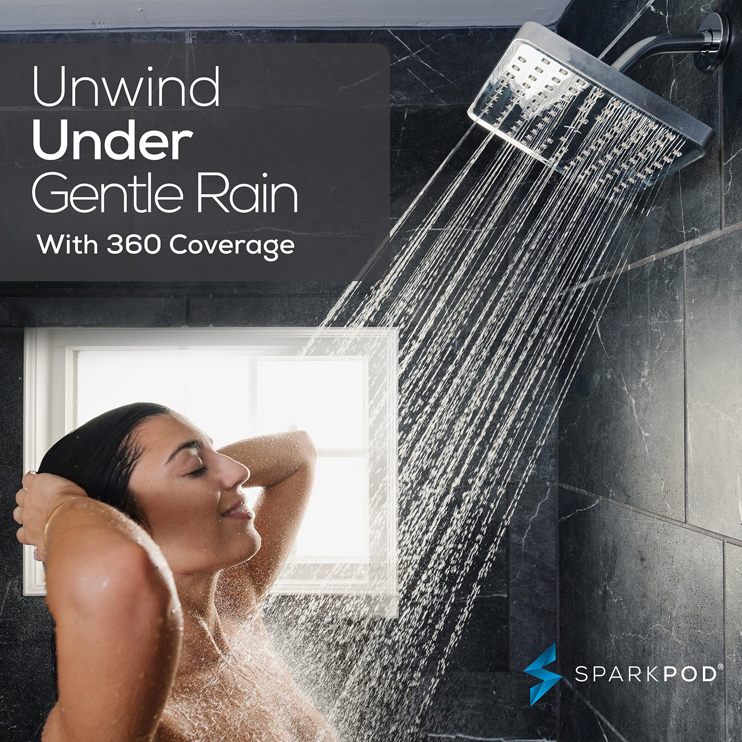 SparkPod Shower Head - High Pressure Rain - Premium Quality Luxury Design - Easy Clean Adjustable Replacement for Your Bathroom Shower Heads (Polished Chrome Finish, 8 Inch Square)