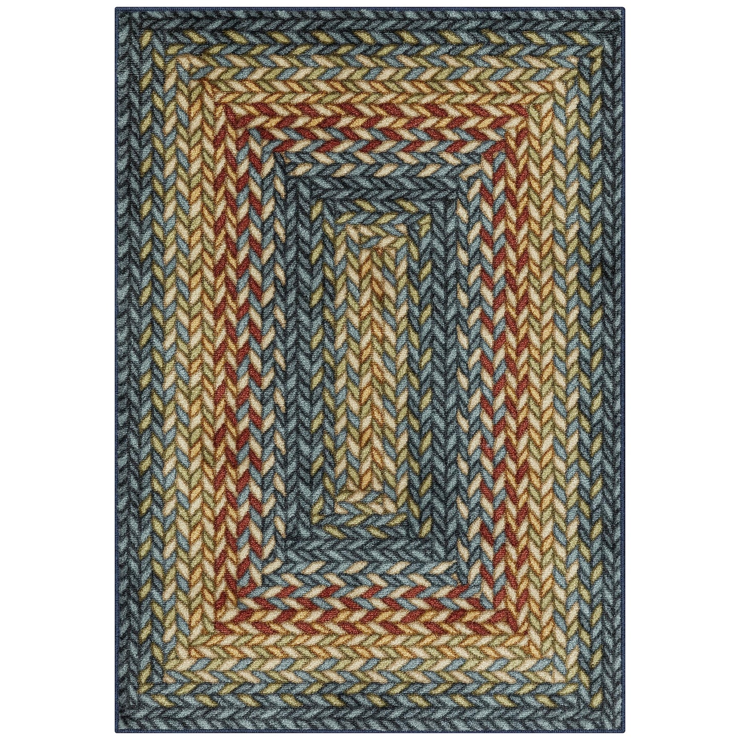 Maples Rugs Marion Bohemian Braided-Style Print Area Rug – Made in USA – Washable, Non-Slip Low-Profile Small Indoor Rug for Entryway & Kitchen, 46" x 30", Multi-Color