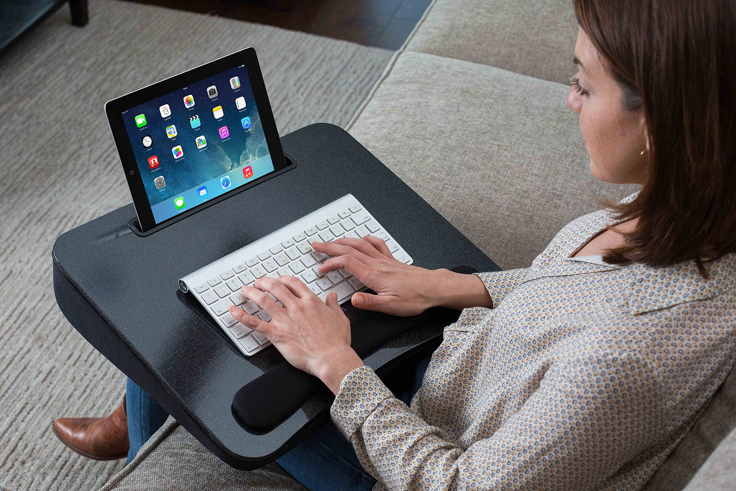 Sofia + Sam All Purpose Lap Desk (Black Sparkle Top) with Tablet Slot | Supports Laptops Up to 17 Inches