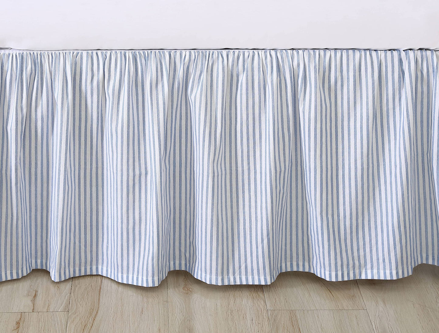 Laura Ashley - Queen Bedskirt, 100% Cotton Fabric with a Smooth and Lightweight Construction, 14.5" Drop Length, Stripe Bedding Design (Classic Ticking Blue)