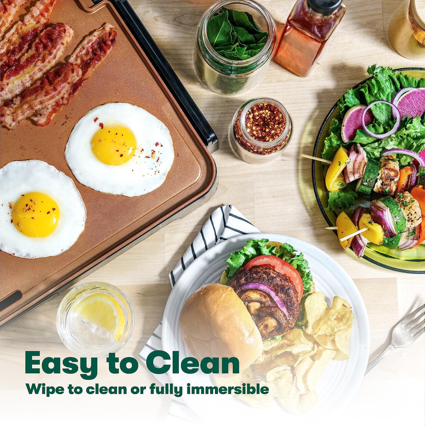 bella XL Electric Ceramic Titanium Griddle, Make 15 Eggs At Once, Healthy-Eco Non-stick Coating, Hassle-Free Clean Up, Large Submersible Cooking Surface, 12" x 22", Copper/Black