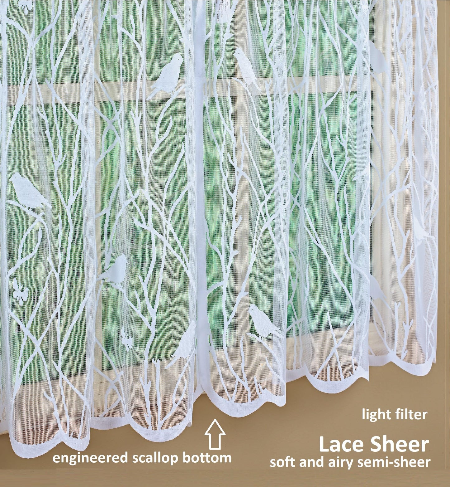 Today's Curtain, Songbird Semi-Sheer Lace Swag 38", White, 56" W x 38" L
