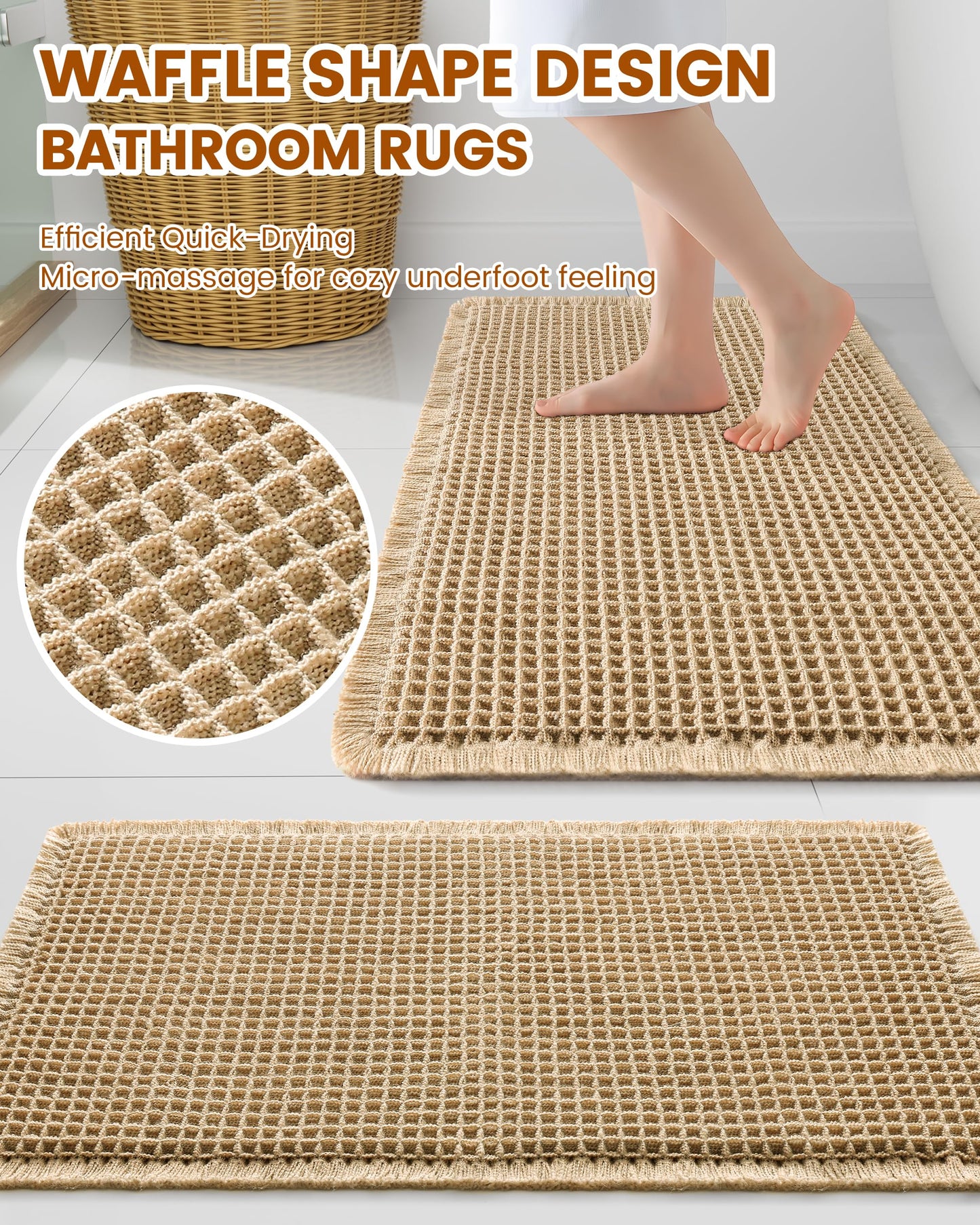 Smiry Waffle Bath Mat 72x24, Extra Soft Absorbent Bathroom Rugs, Non Slip Machine Washable Quick Dry Bath Rugs for Bathroom Floor, Tub, Shower, Home Decor Accessories, Brown