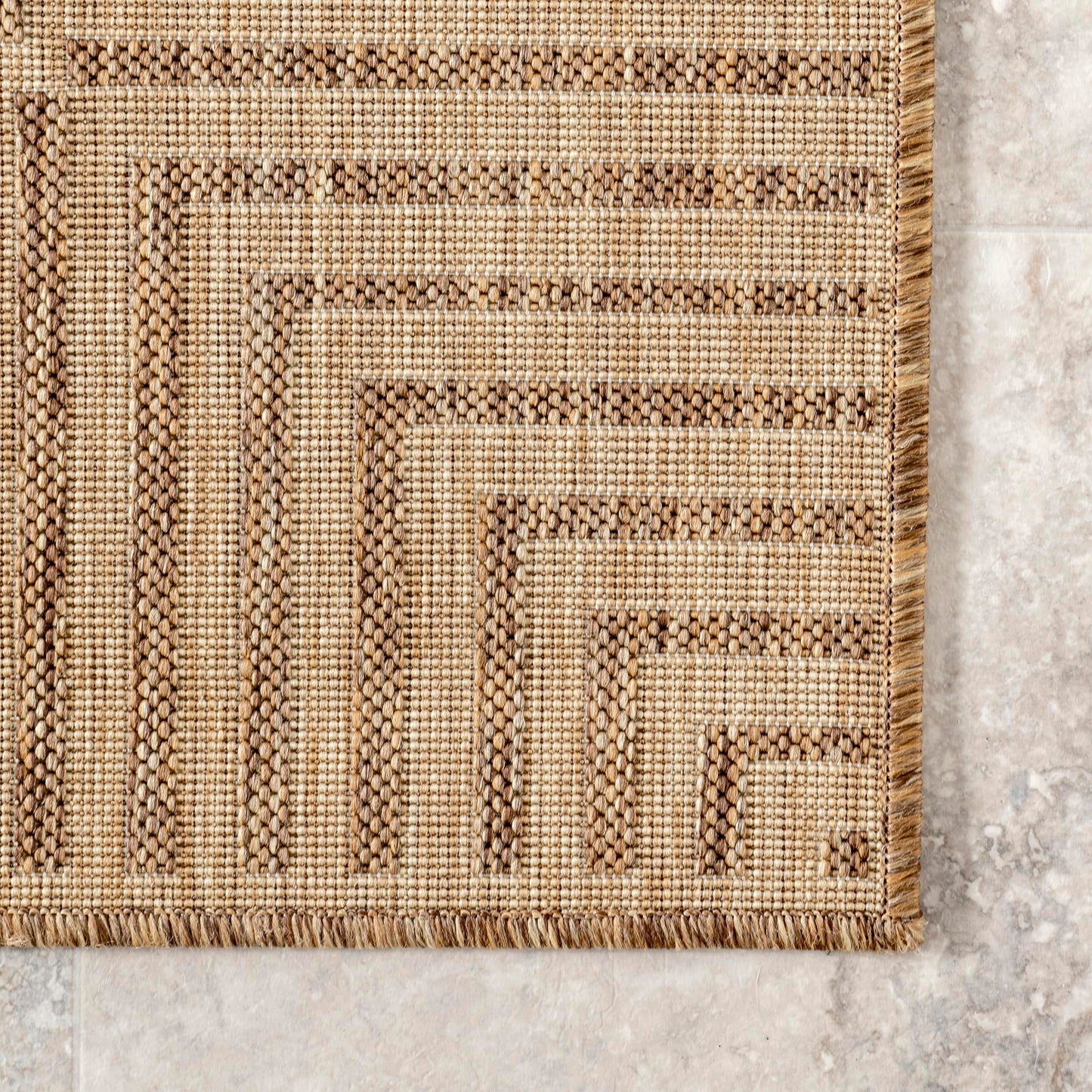 Nuloom Asha Light Brown/Ivory, 2' x 3', Casual, Striped Border, Soft and Cozy, High Traffic, Stain Resistant, Easy Clean, Durable Area Rug for Indoor/Outdoor Patio, Deck, Porch, Garden, Courtyard