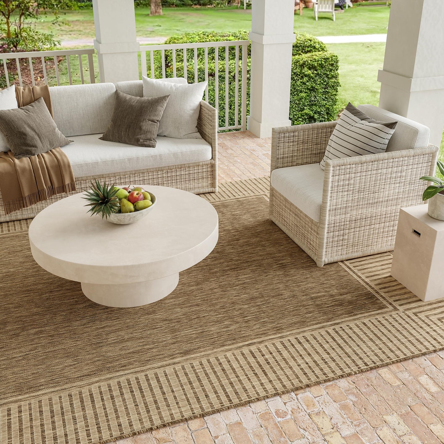 Nuloom Asha Light Brown/Ivory, 2' x 3', Casual, Striped Border, Soft and Cozy, High Traffic, Stain Resistant, Easy Clean, Durable Area Rug for Indoor/Outdoor Patio, Deck, Porch, Garden, Courtyard