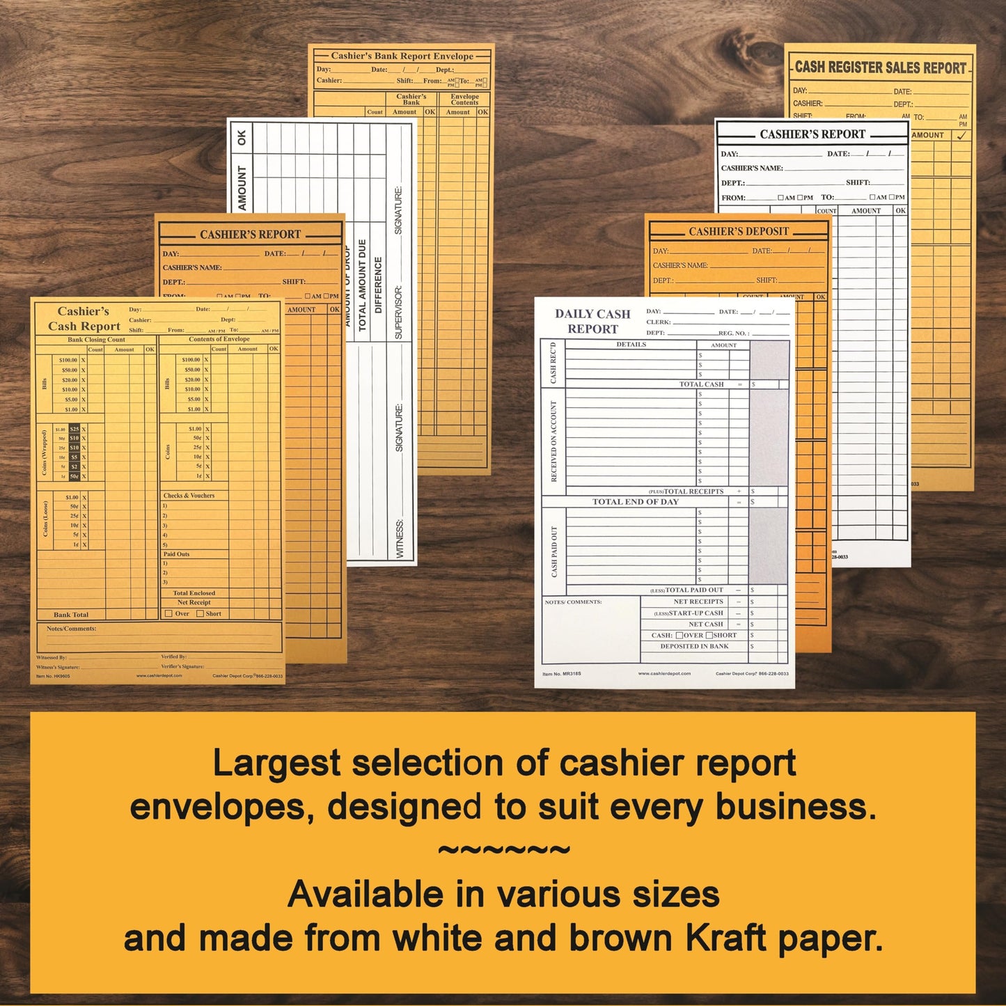 500 Cashier Depot - Cashier’s Report Envelopes MT235 – 4 1/2" x 10 3/8", White 24lb Paper, Cash Deposit Report, Money Envelopes for Retail, Restaurants, Hotels, Small Business, Gum Flap, 500 Count