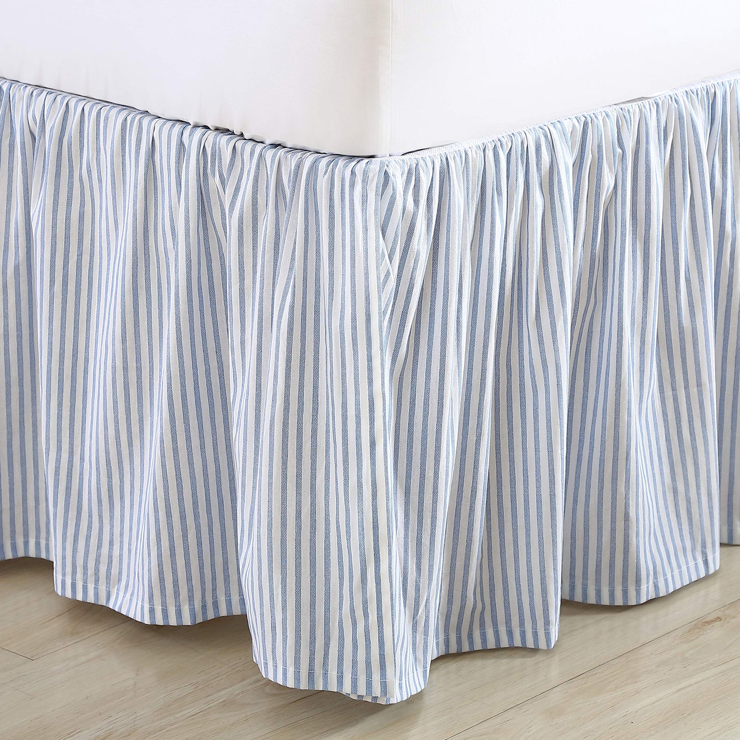 Laura Ashley - Queen Bedskirt, 100% Cotton Fabric with a Smooth and Lightweight Construction, 14.5" Drop Length, Stripe Bedding Design (Classic Ticking Blue)