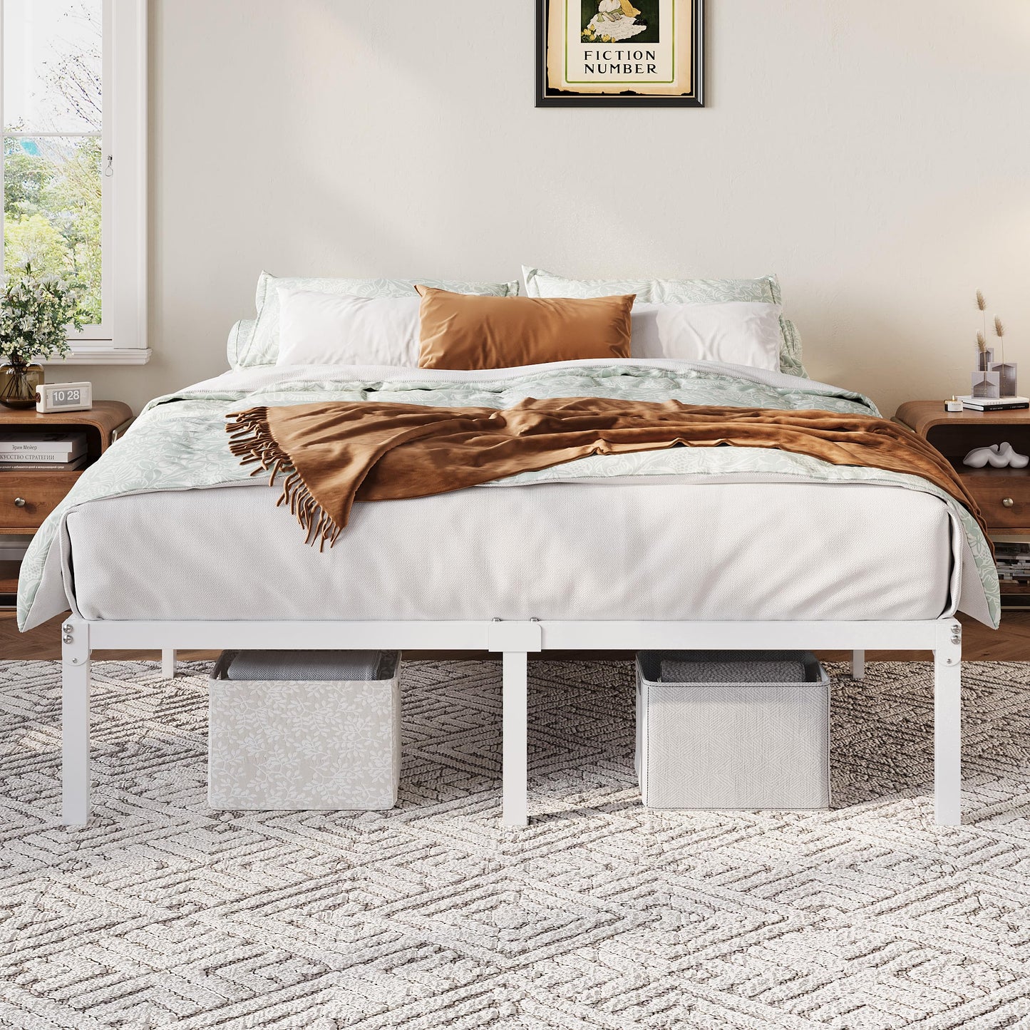 Allewie Queen Bed Frame, 12 Inch Metal Platform Beds with Storage Space, No Box Spring Required and Easy Assembly, White