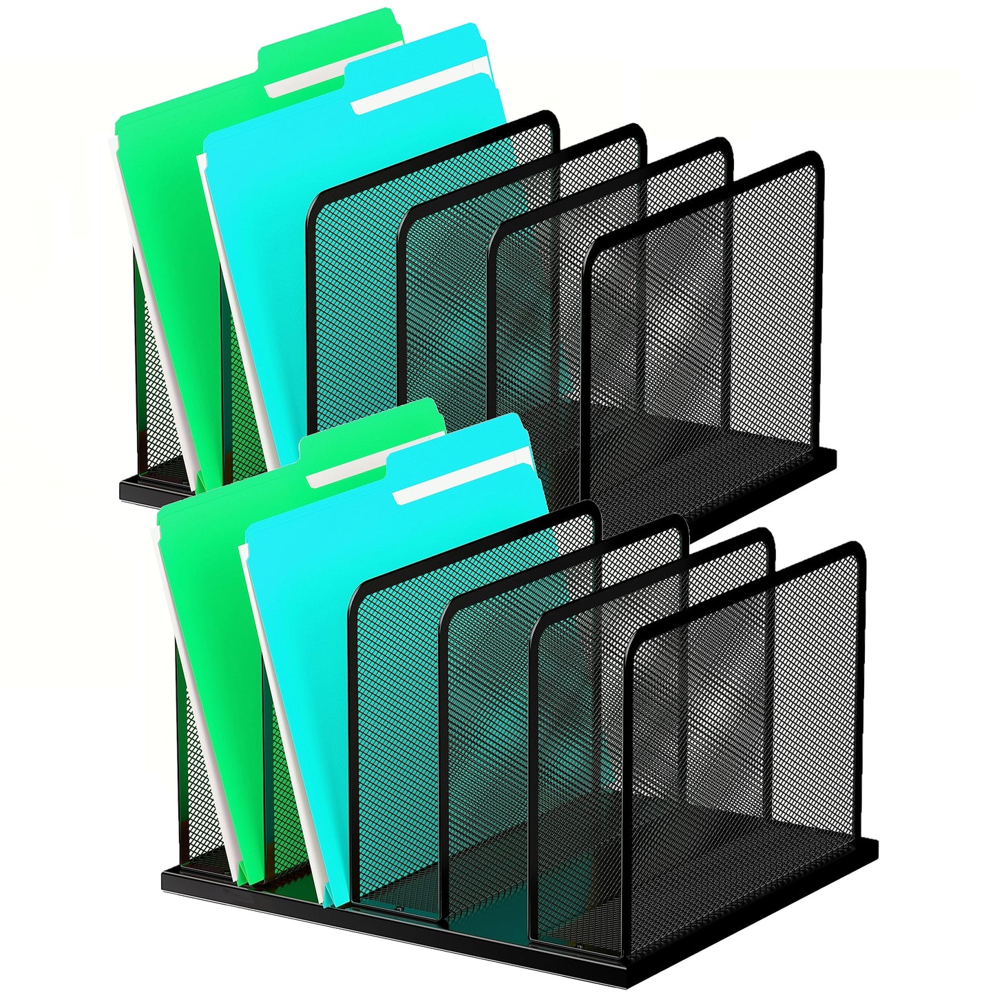 Kuntine.B Desk File Organizer Upright Mesh Desktop Organizer File Sorter Office Organization File Holder for Home, Office & Classroom (Black, 2 Pack 5-Section)