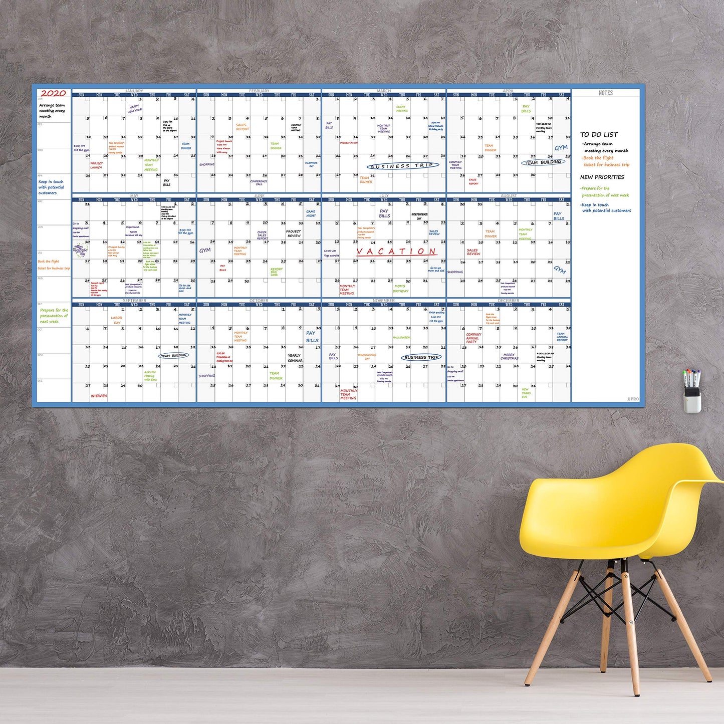 Large Dry Erase Wall Calendar - 38" x 72" - Undated Blank Reusable Yearly Calendar - Giant Whiteboard Annual Poster - Laminated Office Jumbo 12 Month Calendar