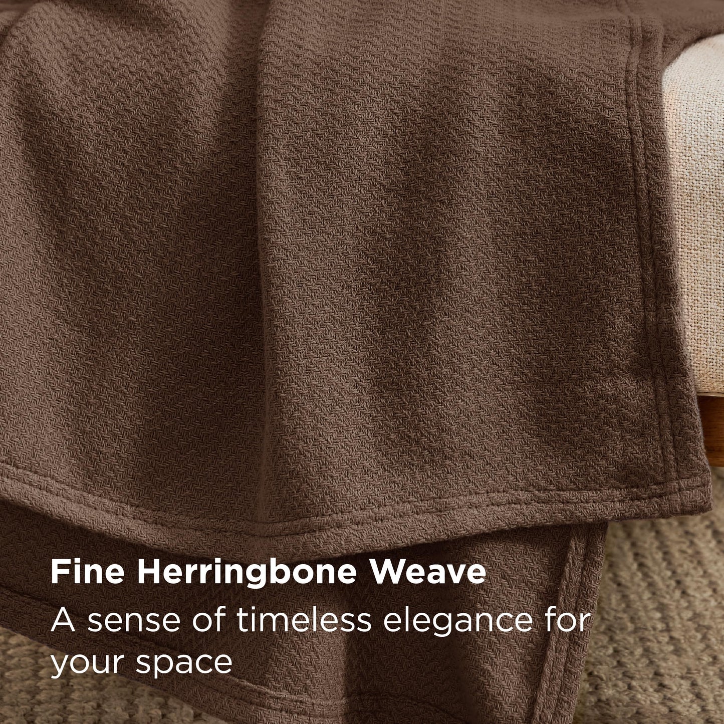 Bedsure GentleSoft 100% Cotton Blanket King Size for Bed - Breathable and Lightweight, Soft Cozy Textured Herringbone Woven Blanket for Summer, Brown, 108x90 inches