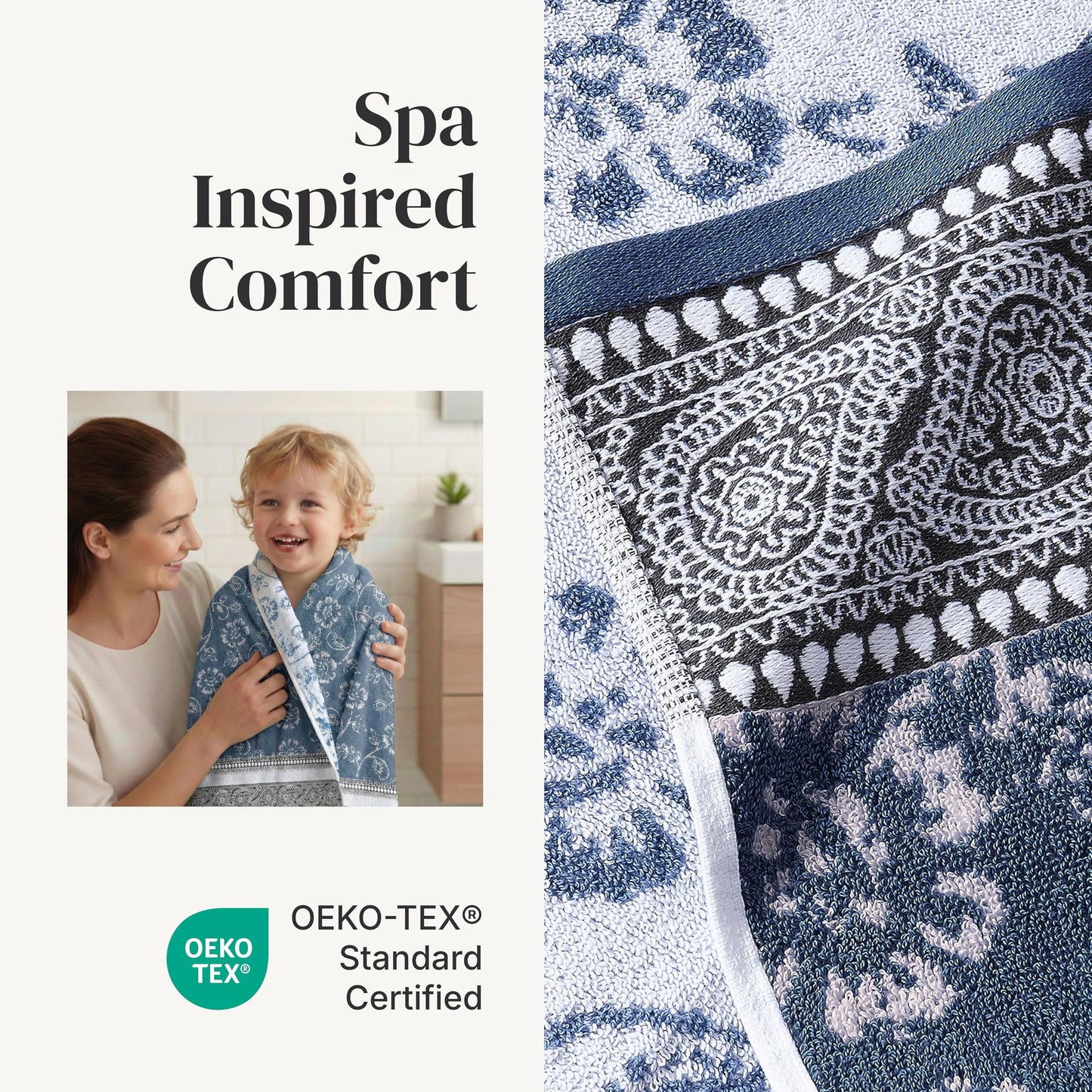 Modern Threads Floral Trail 6-Piece 100% Cotton Towel Set – Reversible Yarn Dyed Jacquard - Includes 2 Bath Towels, 2 Hand Towels, 2 Washcloths – Absorbent, Quick Dry, Soft & Durable – Navy