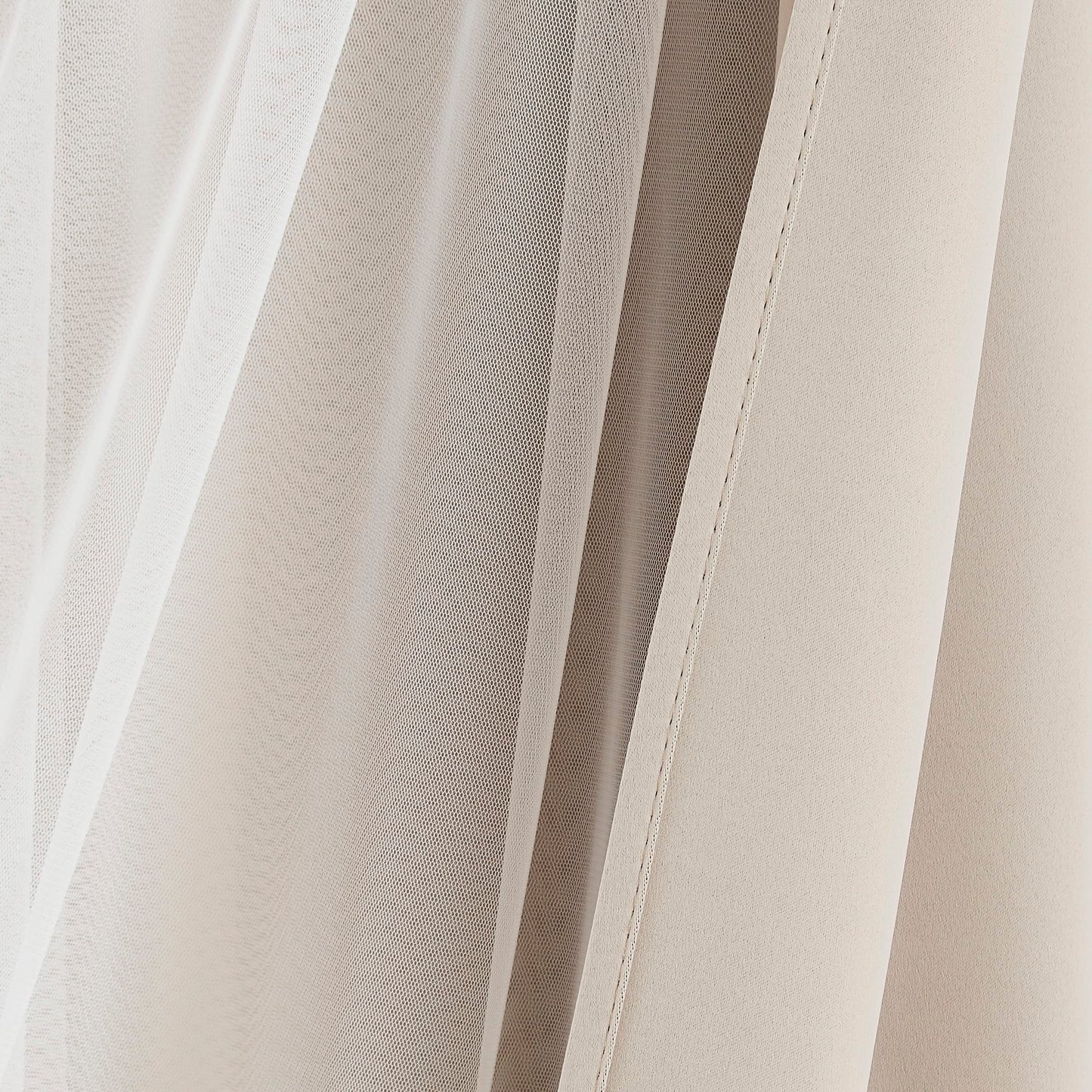 Bujasso Beige 90% Blackout Curtains with Sheer Overlay Mix and Match Double Layer Thermal Insulated Window Panels 84 inch for Living Room Bedroom Beige Drapes with Tiebacks Grommet Top 37" Wx84 Lx2