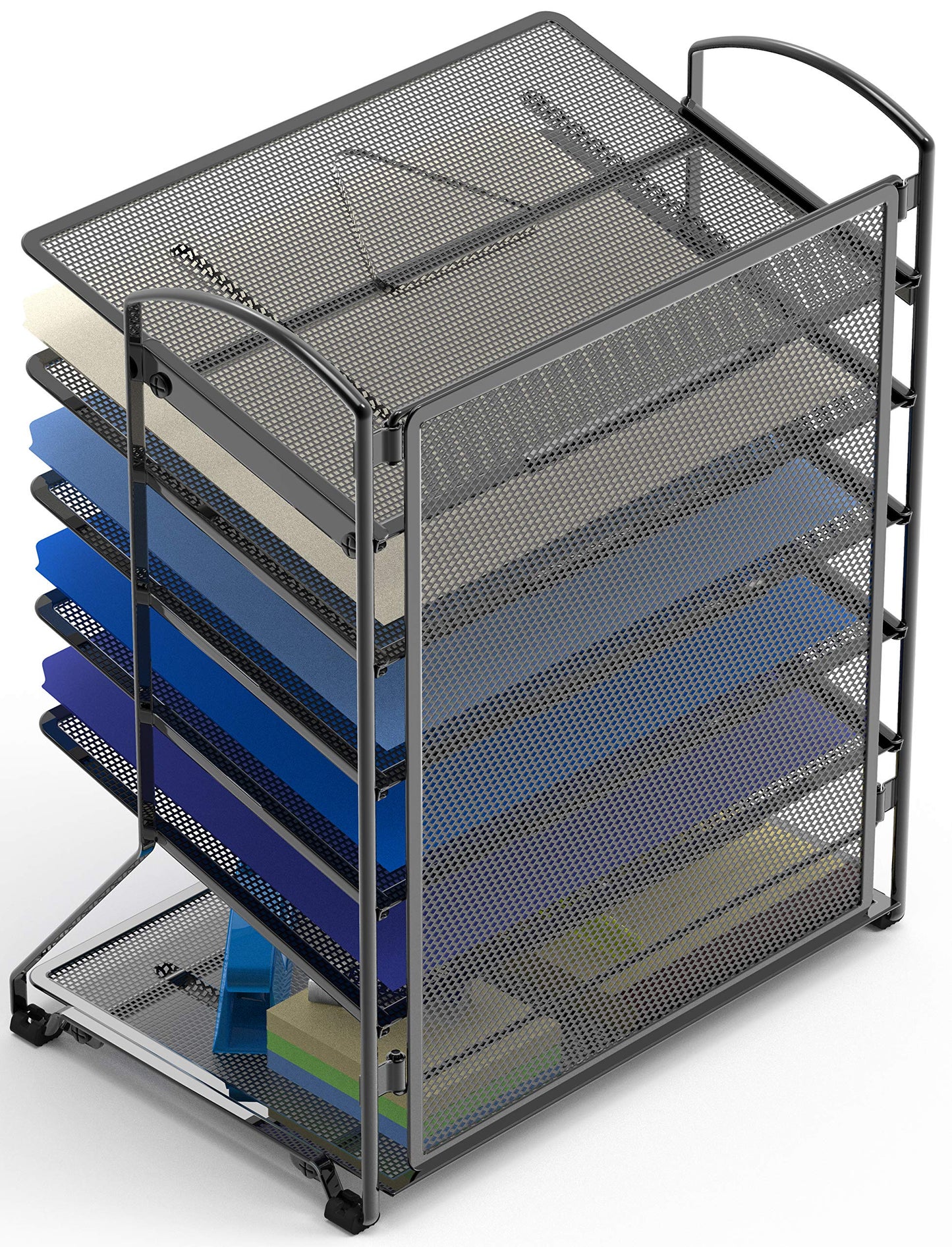 Simple Houseware 6-Tier Sliding File Organizer, Desk Letter Tray for Document and Mail Sorting, Black, 2 Packs