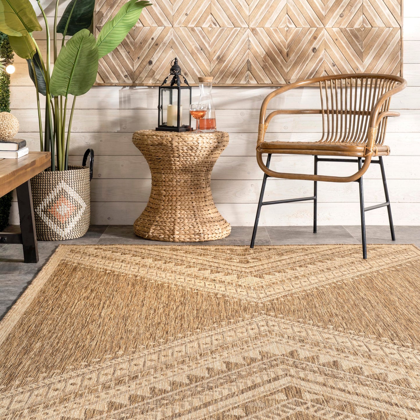 Nuloom Outdoor Performance Collection Landry Brown/Ivory, 4' x 6', Soft and Cozy, High Traffic, Stain Resistant, Easy Clean, Durable Area Rug for Indoor/Outdoor Patio, Deck, Porch, Garden, Courtyard
