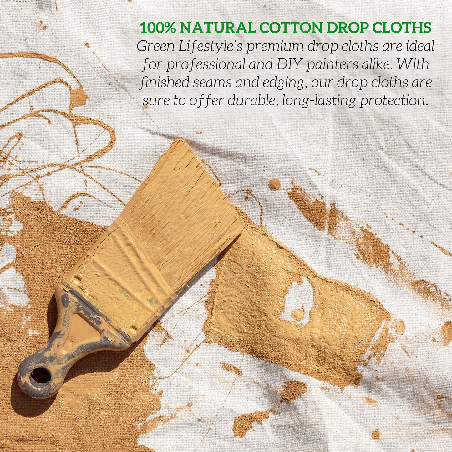 GREEN LIFESTYLE All Purpose Canvas Drop Cloths - Drop Cloth for Painting, Floor Cover, Heavy Duty Protection for Furniture & Surfaces, Reusable Painters Canvas Tarp for Renovation & Home (12x15)