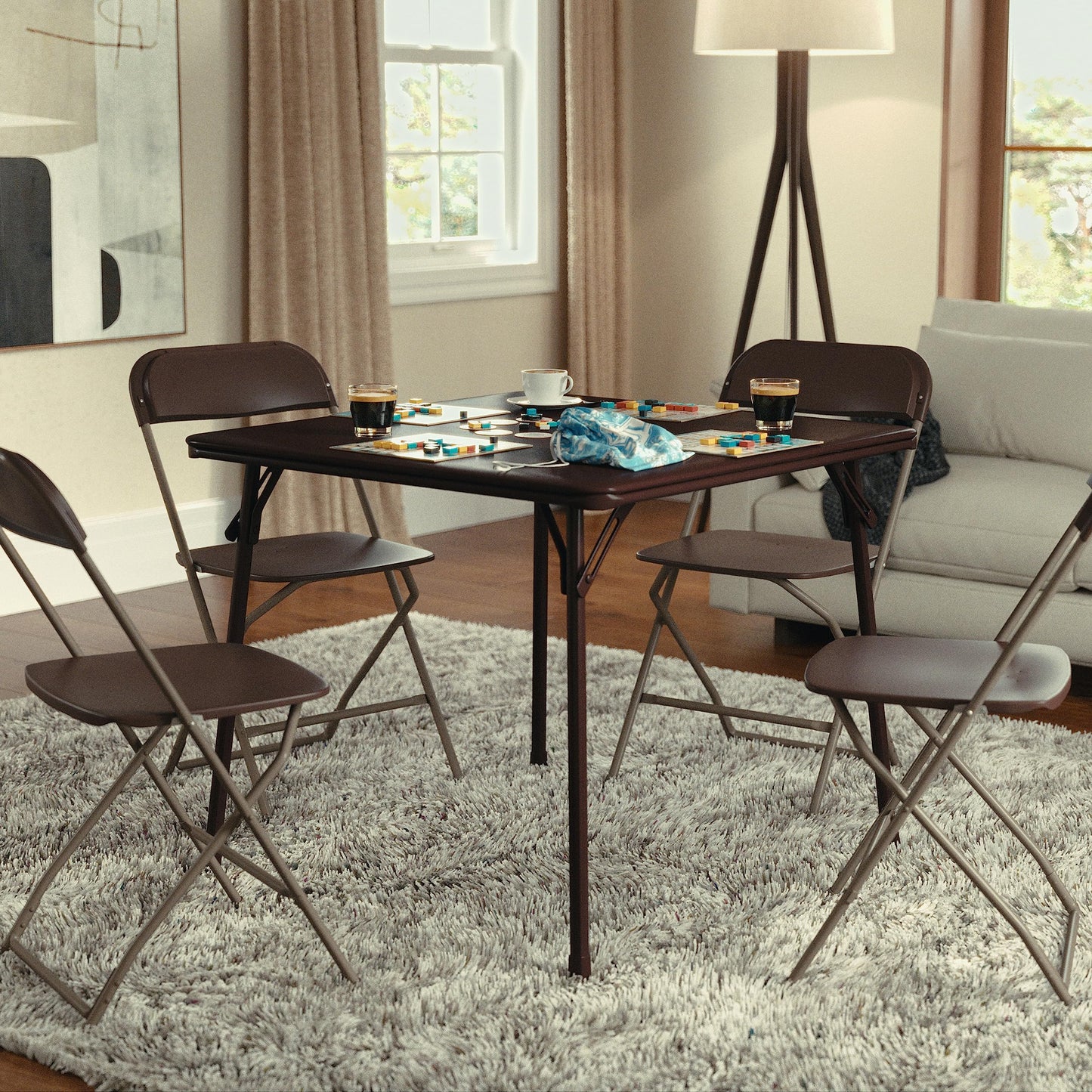 Flash Furniture Madelyn 33.5" Square Folding Multipurpose Card Table with Padded Vinyl Top, Portable Folding Game Table for 4 Players, Brown