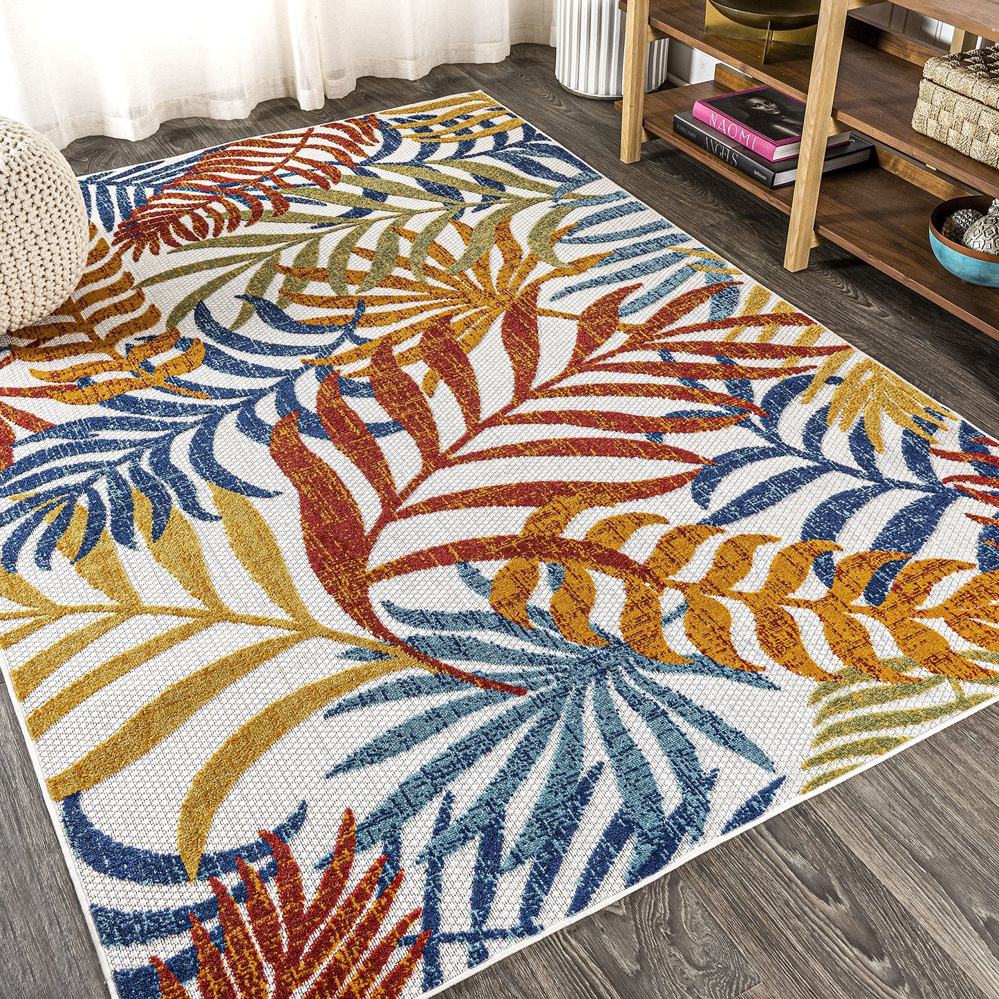 JONATHAN Y Tropics Palm Leaves Indoor Outdoor Area Rug 4X6 Cream/Orange, Boho for Backyard, Patio, Porch, Easy-Cleaning, High Traffic, Pet-Friendly, Non-Shedding (AMC100B-4)